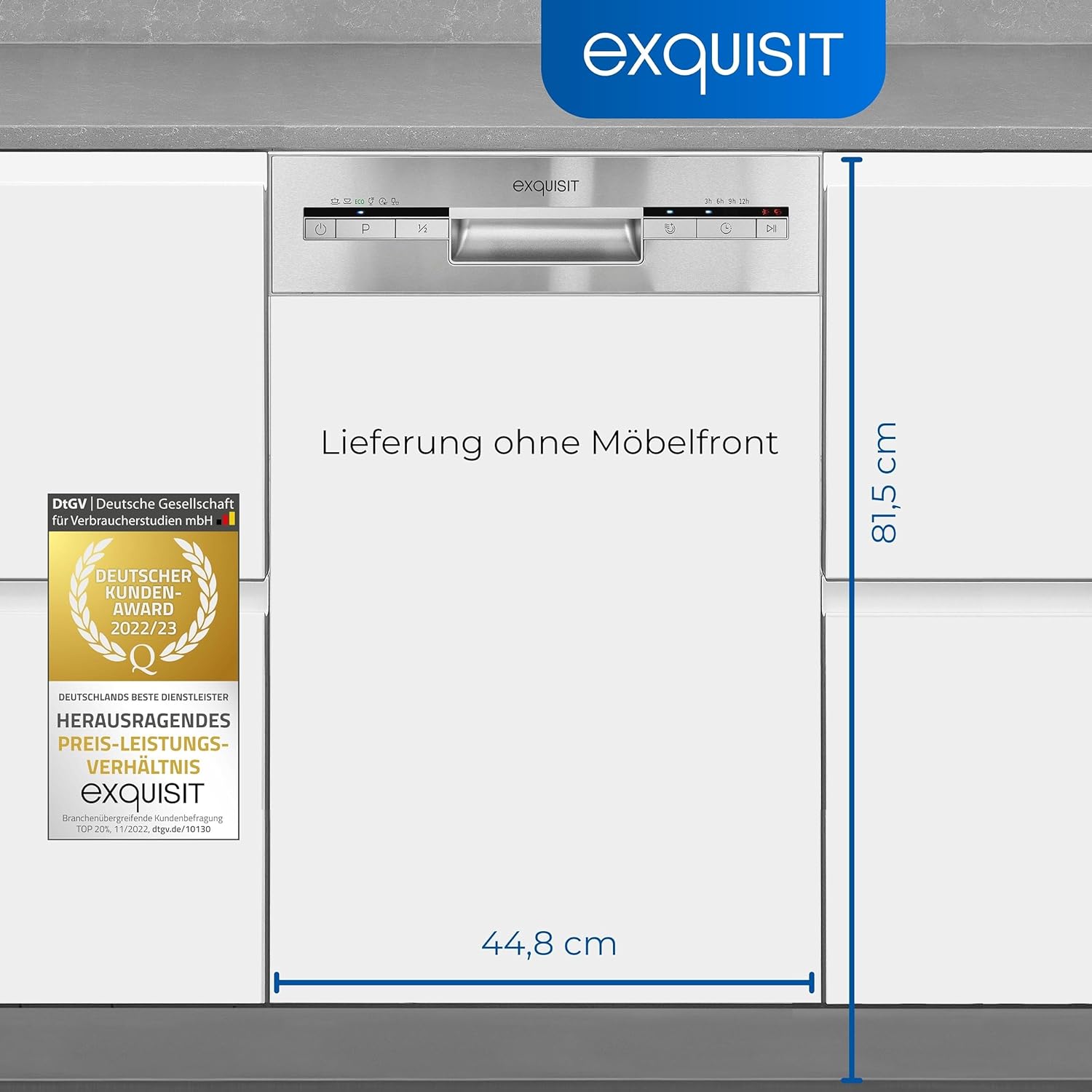 Exquisit Geschirrspüler, Spülmaschine, 45 cm Breite, Teilintegriert, 9 Maßgedecke, 9 Liter, Startzeitvorwahl, ECO-Modus, Geschirrspüler 45 cm, EGSP51009-EB-030E inox