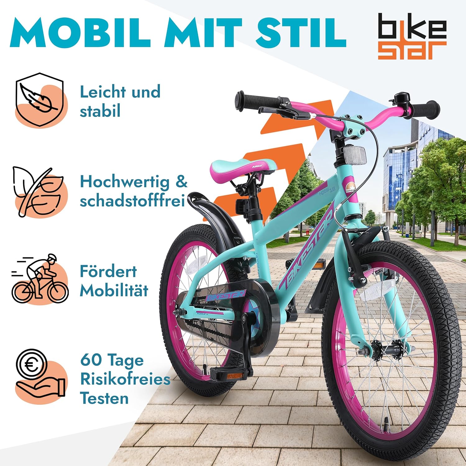 BIKESTAR Kinderfahrrad 18 Zoll für Mädchen und Jungen ab 5 Jahre | Kinderrad Urban Jungle | Fahrrad für Kinder | Risikofrei Testen