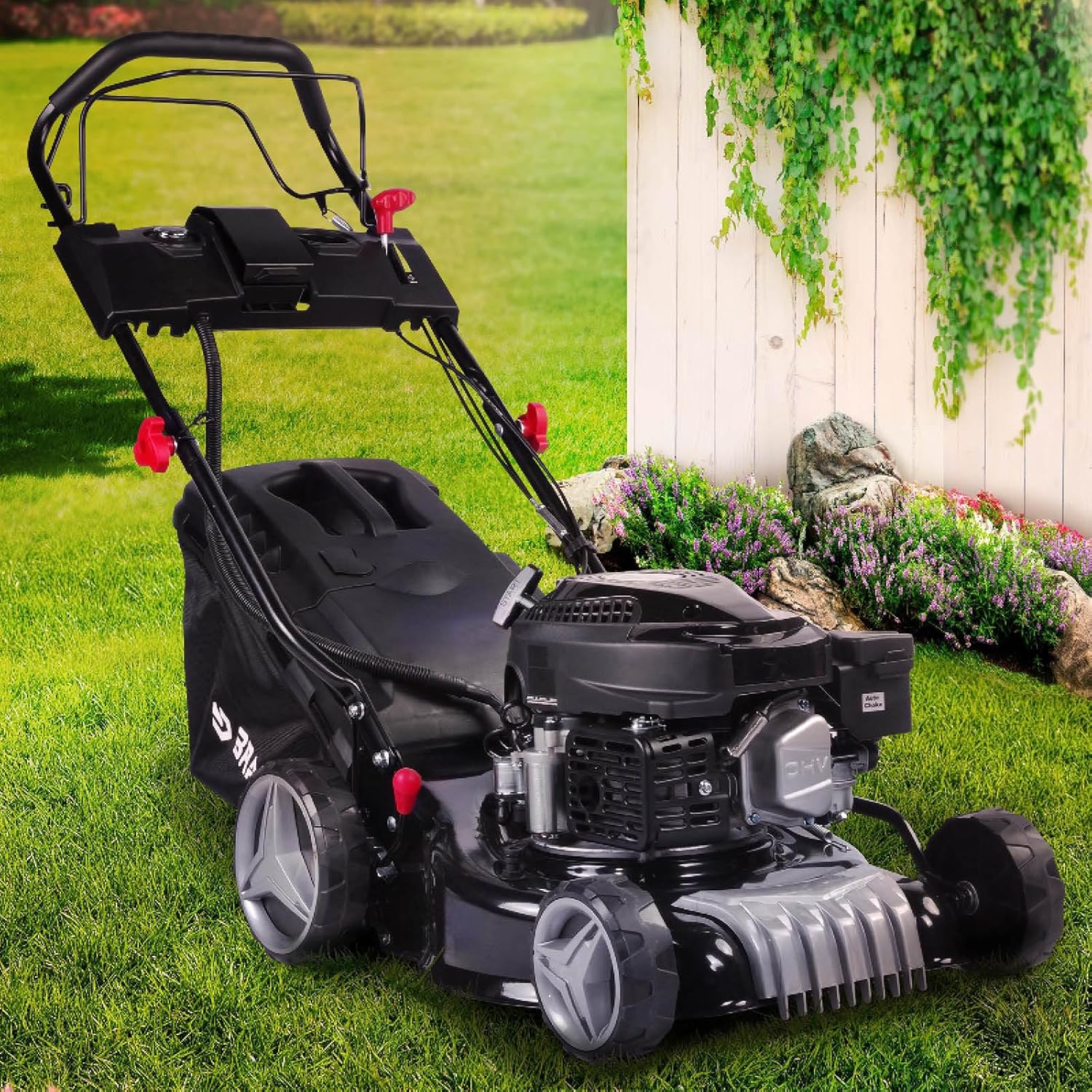 BRAST Benzin Rasenmäher mit Antrieb | 3,0kW (4,1PS) | Elektrostart | 41cm Schnittbreite | viele Modelle | TÜV | 4 Takt OHV Motor | 25-75mm Schnitthöhe | 40L Fangkorb | Stahlgehäuse | 16145 Estart