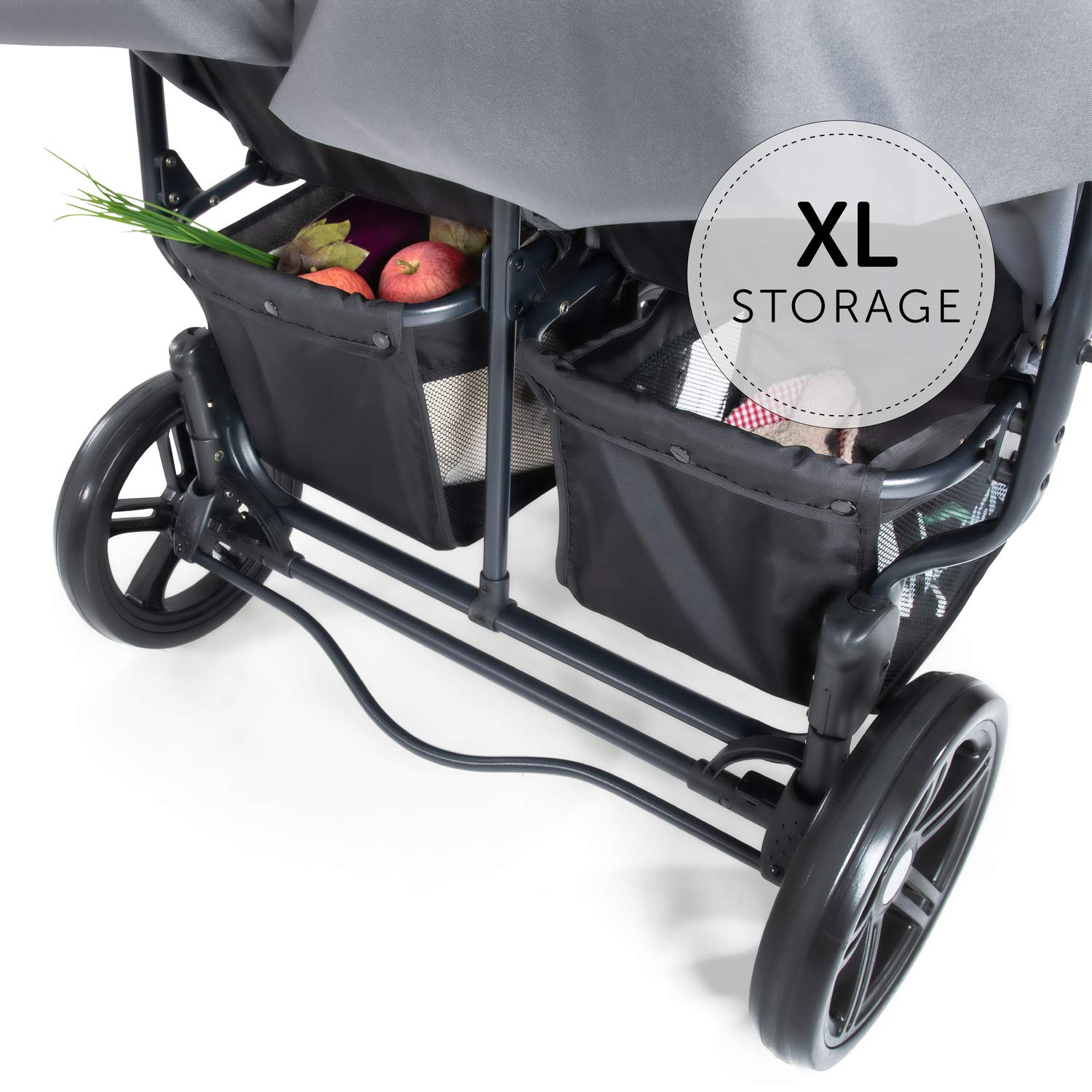 hauck Geschwisterwagen Roadster Duo SLX, Zwillingsbuggy ab Geburt bis 15 kg (ca. 3 Jahren) mit Liegefunktion, XL Korb, Einfach und Klein Zusammenklappbar, Große Räder (Grey/Silver)