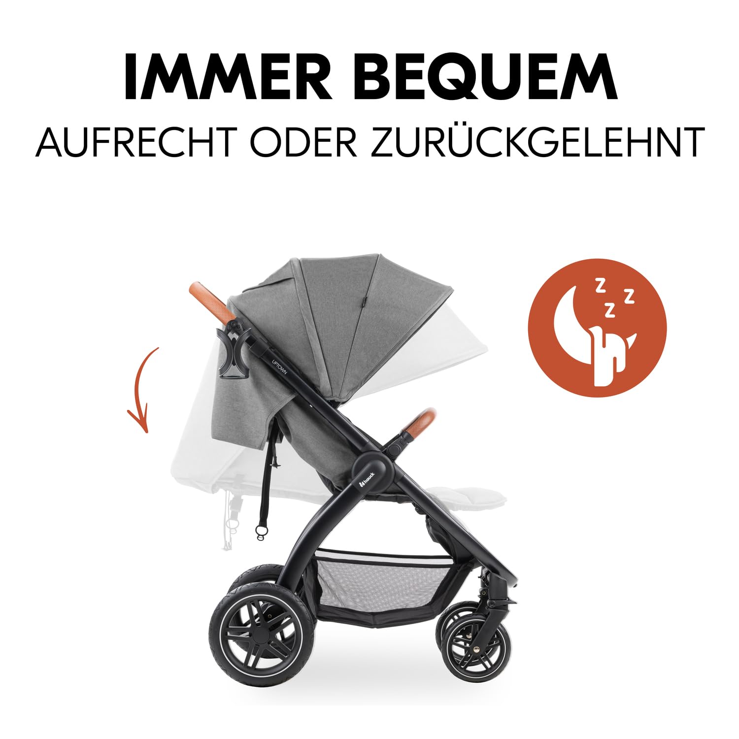Hauck Uptown Kinderwagen Melange Rose – Kinderwagen für jedes Gelände, extra großer Sitz, flache Liegeposition, Gummiräder, Federung, kompakt und einfach zusammenklappbar, mit Regenschutz