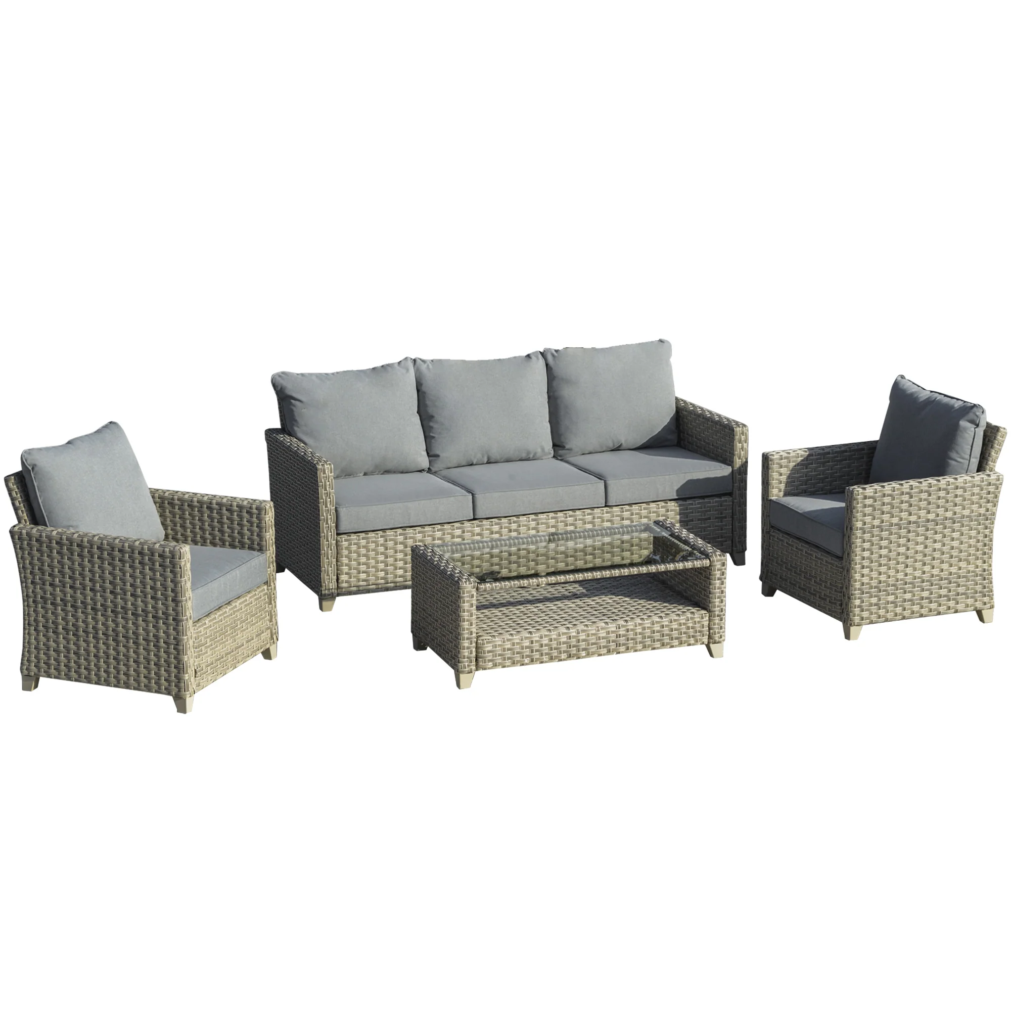 Outsunny Gartenmöbelset Rattan 5-teilig Outdoor Sofa Beistelltisch Aluminium