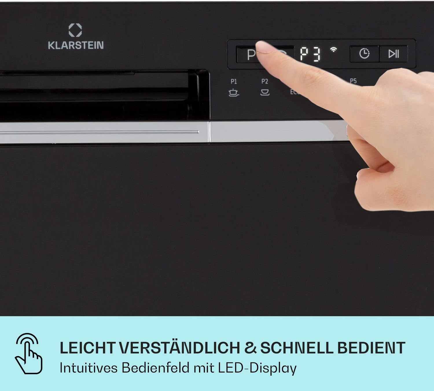 Klarstein ia 8 - Spülmaschine, Geschirrspüler, Freistehend, Teilintegriert, F, 55 cm breit, 8 Maßgedecke, 6 Programme, Aquastop, silber