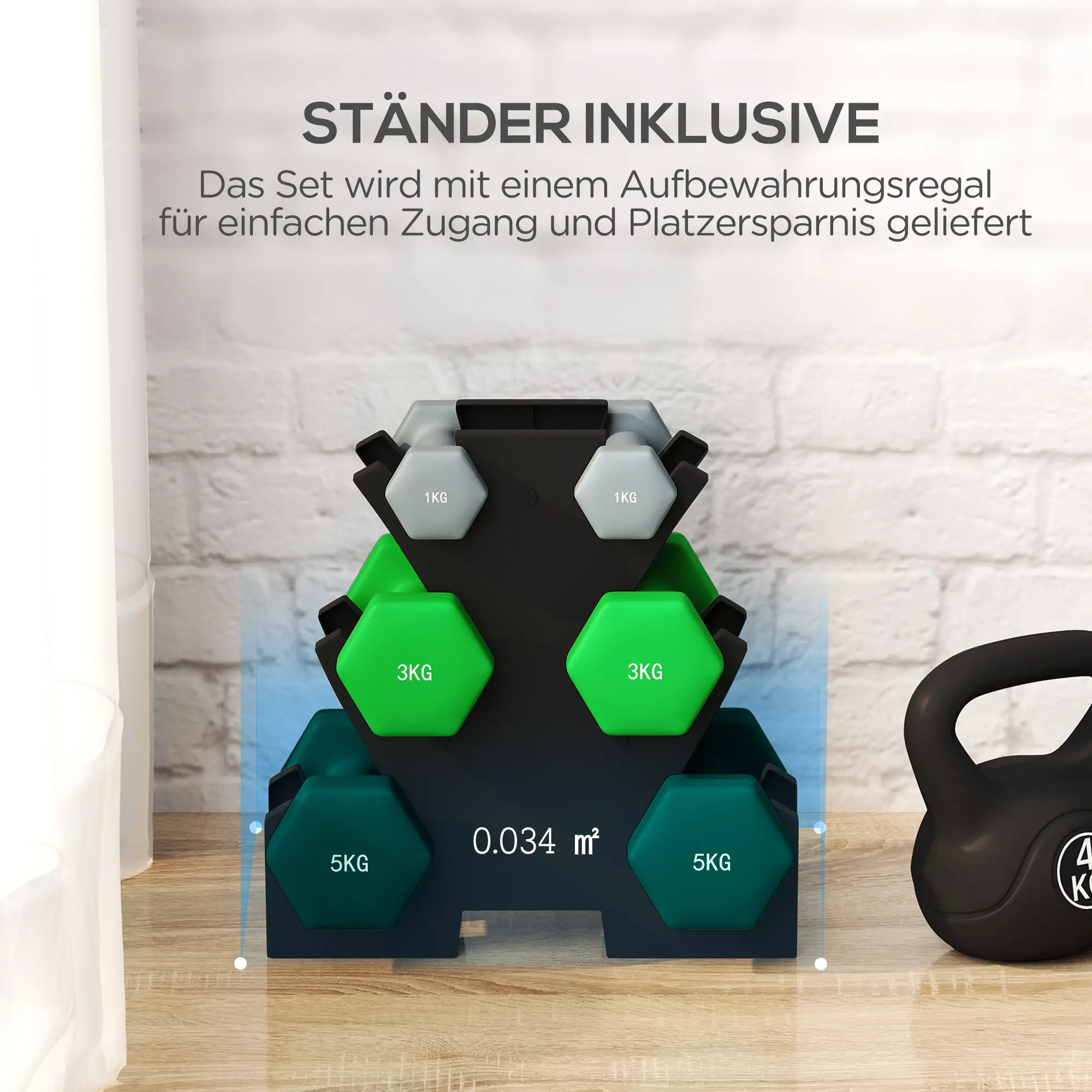 SPORTNOW Hantelset 6-teilig mit Hantelständer – 1 kg bis 5 kg