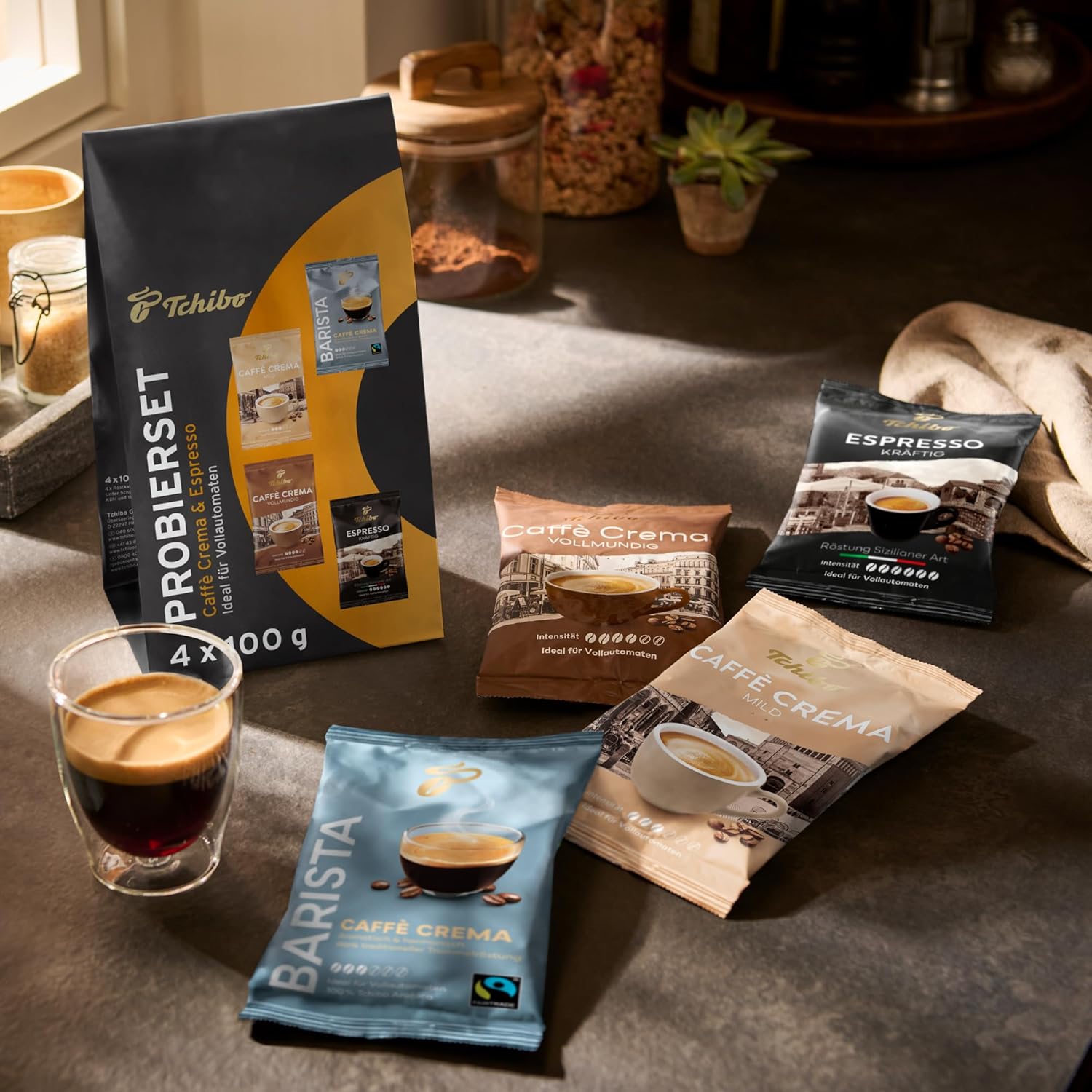 Tchibo Kaffeevollautomat Esperto2 Caffè mit 2-Tassen-Funktion für Caffè Crema und Espresso, Granite Black - INKLUSIVE Kaffeeprobierset GRATIS