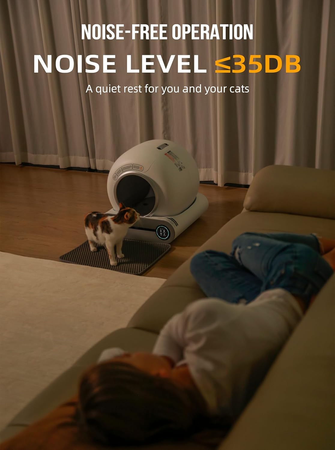 Selbstreinigende Katzentoilette, Automatische Katzentoilette mit Matte und Einlagen, 65 l + 9 l große Kapazität, Selbstreinigende Katzentoilette, App-Steuerung/Geeignet für mehrere Katzen – Grau