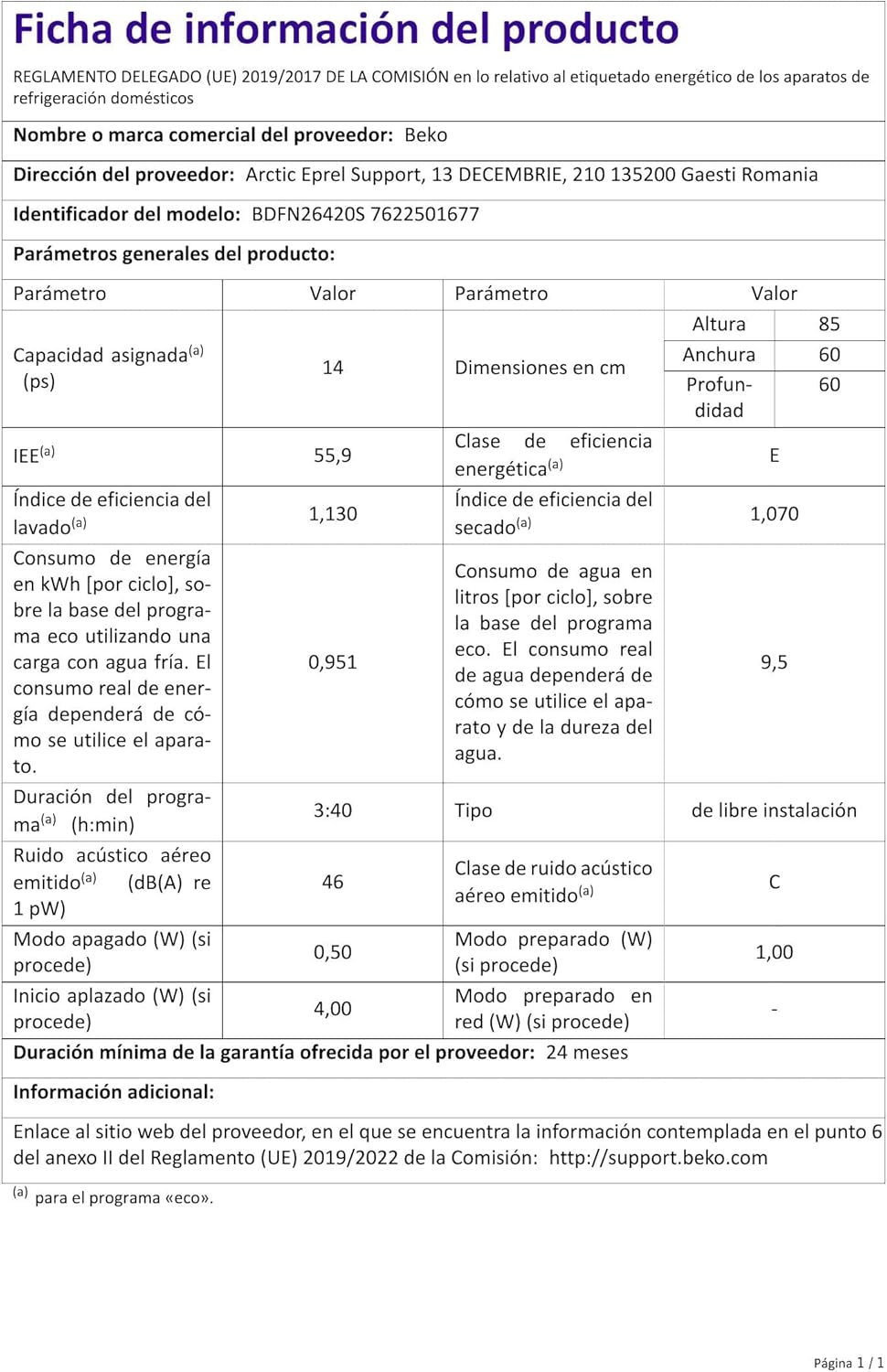 Beko BDFN26420W b300 freistehender Geschirrspüler, unterbaufhig, Platz für 14 Magedecke, Pro Inverter Motor, TrayWash, HygieneIntense, 6 Programme, WaterSafe+, Wei
