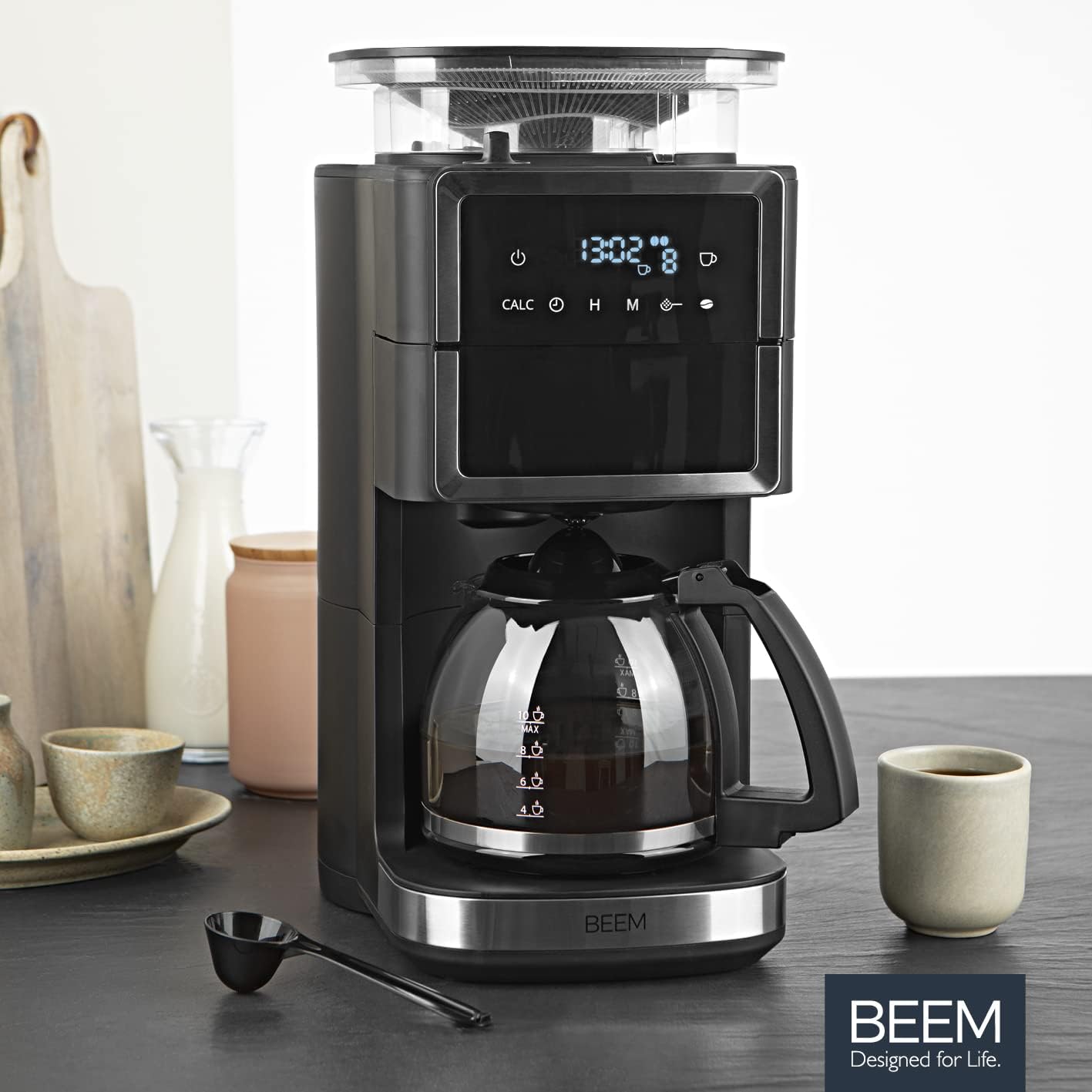 BEEM FRESH-AROMA-PERFECT III Filterkaffeemaschine mit Mahlwerk - Duo | Mit Thermos- & Glaskanne | Aroma-Plus-Funktion | 24-H-Timer | 1000 W | für bis zu je 10 Tassen [Edelstahl]