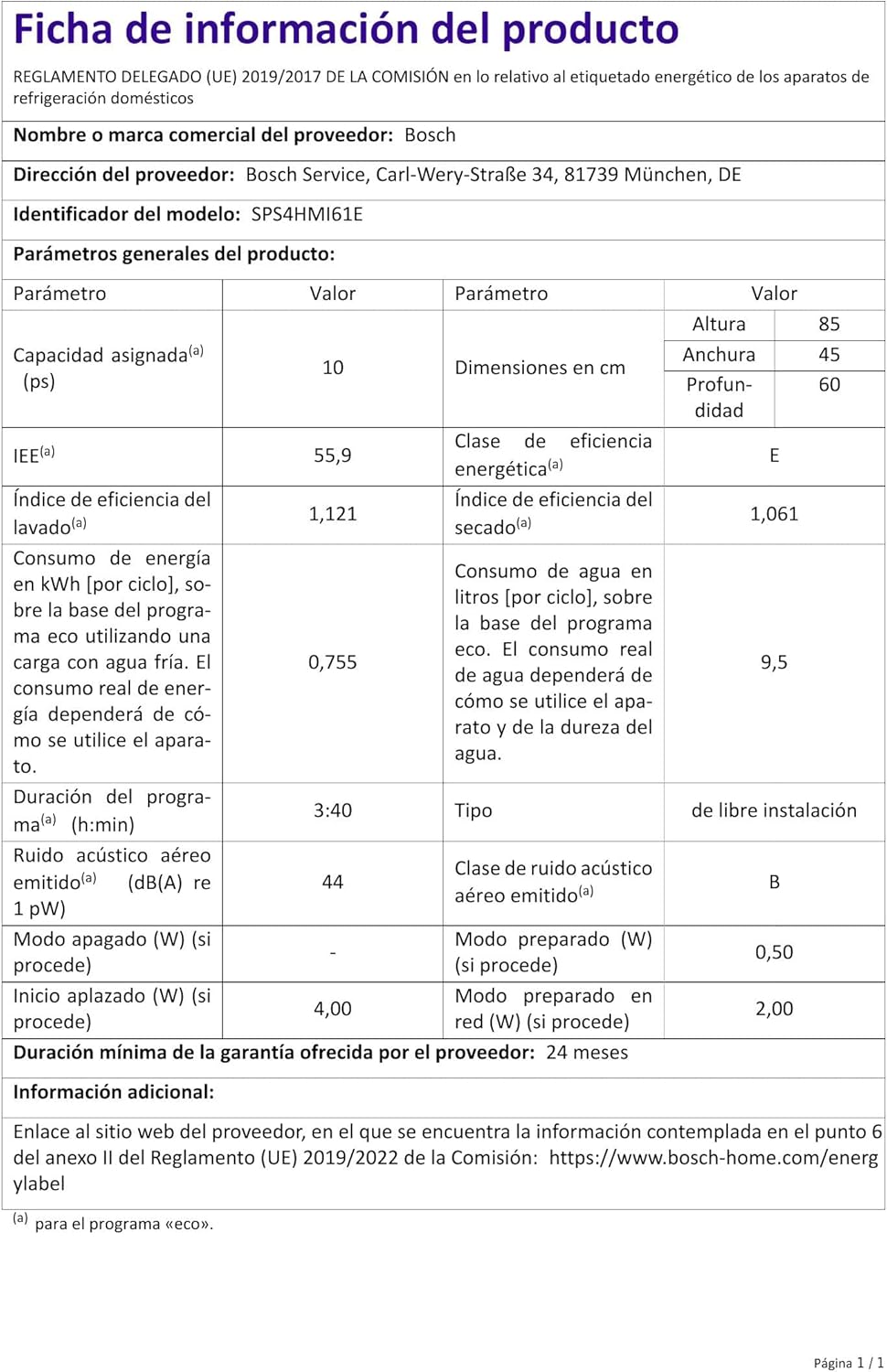 Bosch SPS4HMI61E Serie 4 Freistehender Geschirrspüler / E / 45 cm / Edelstahl / 76 kWh/100 Zyklen / 10 MGD / SuperSilence / Extra Trocknen / VarioSchublade / Home Connect