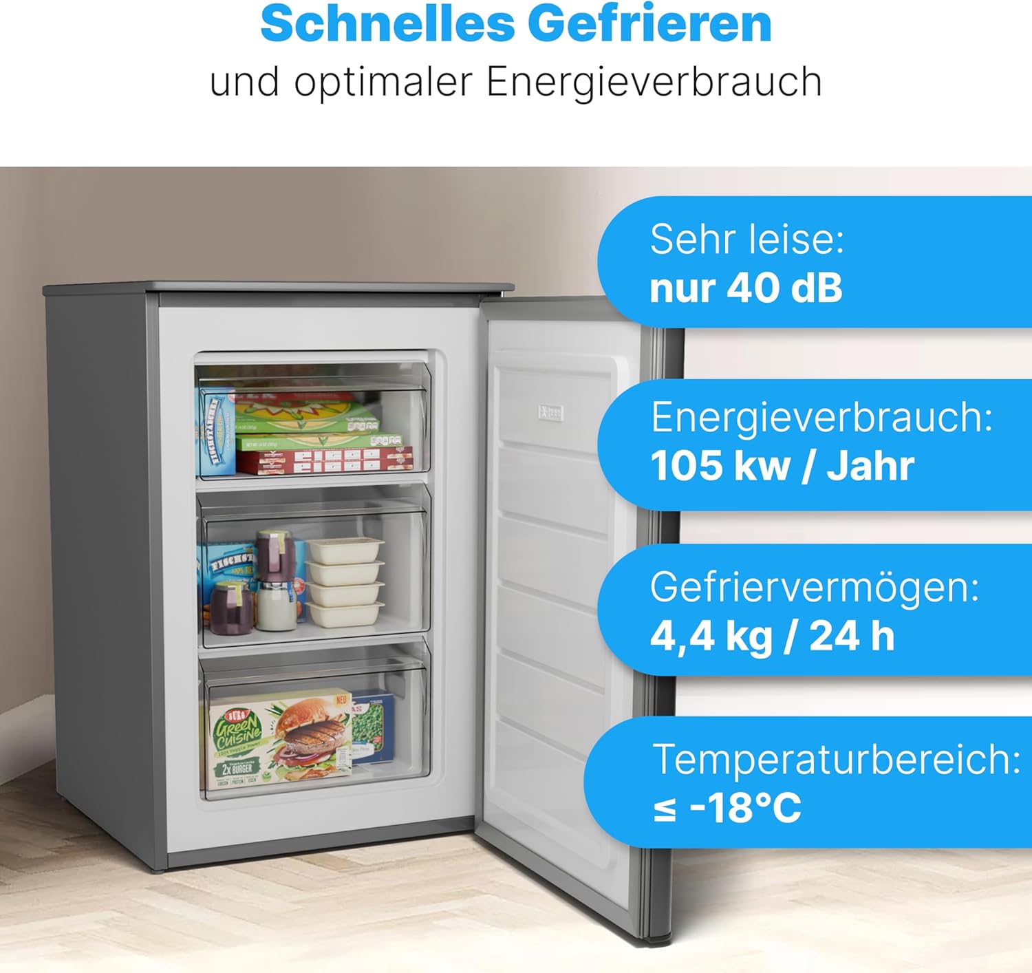 Bomann Gefrierschrank 87L | Gefrierschrank klein mit Temperaturbereich ≤ -18°C | 3 Schubladen | Tiefkühlschrank mit wechselbarem Türanschlag | Freezer Tiefkühlschrank klein GS 7253 weiß