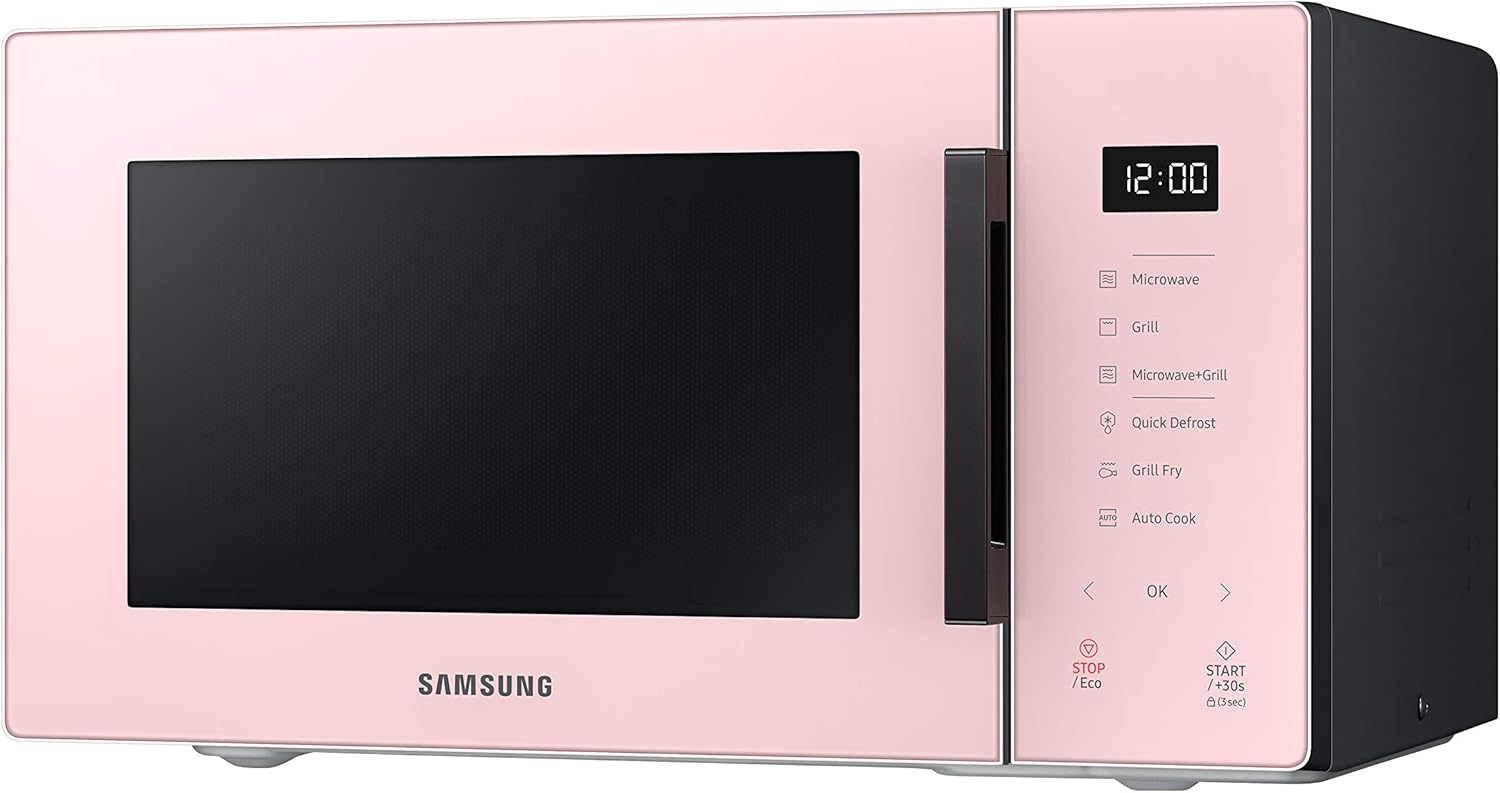 Samsung Tisch-Mikrowelle Glas Design MG23T5018CP/ET, knuspriges Kochen, AirFry, Mikrowelle + Grill 800 W + 1100 W, 23 l, 49 x 27,5 x 38 cm, Puder