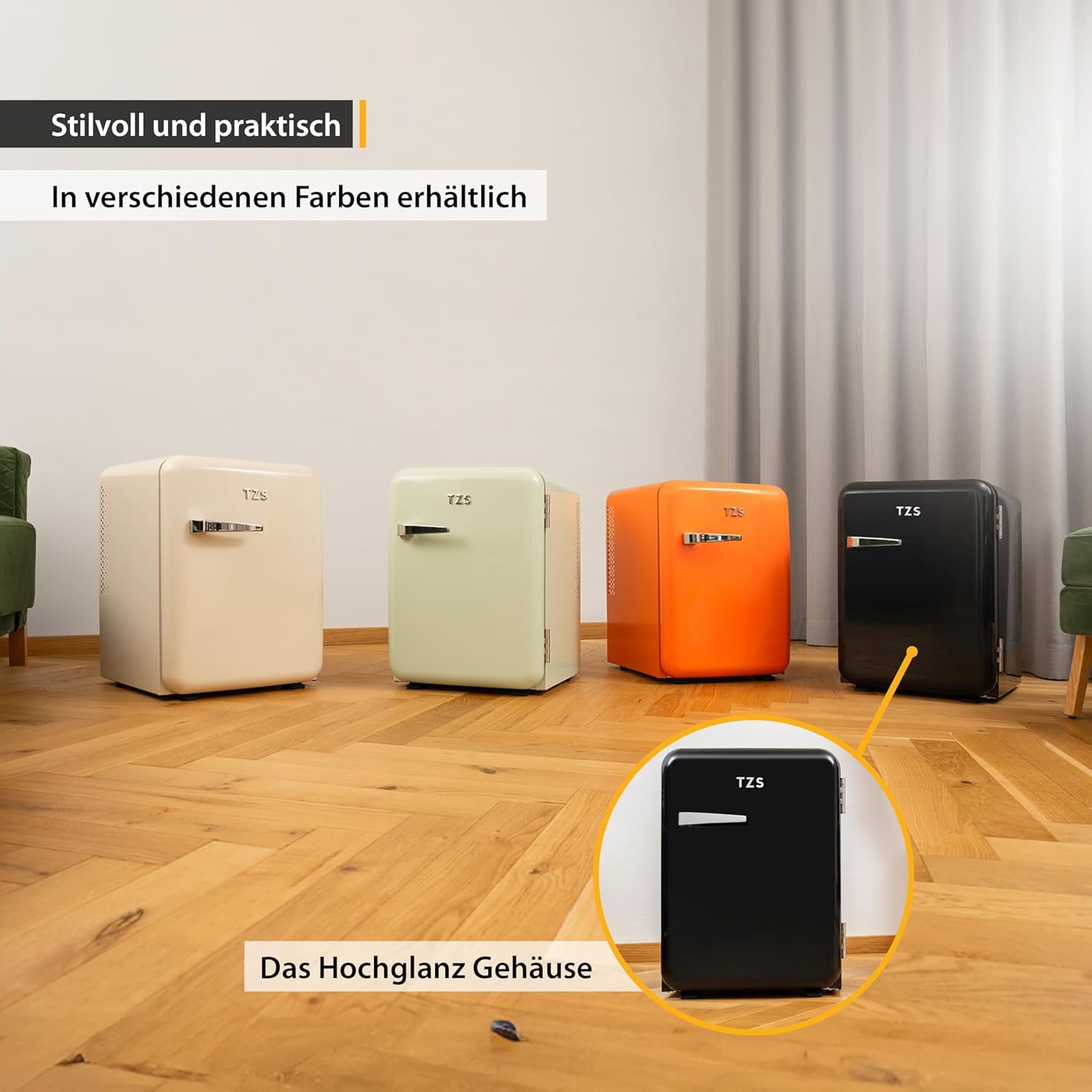 TZS First Austria lautloser Minikühlschrank | Retro Design | Einstellbare Kühlleistung | Türgriff |Thermoelektrisches Kühlsystem | 40L | creme