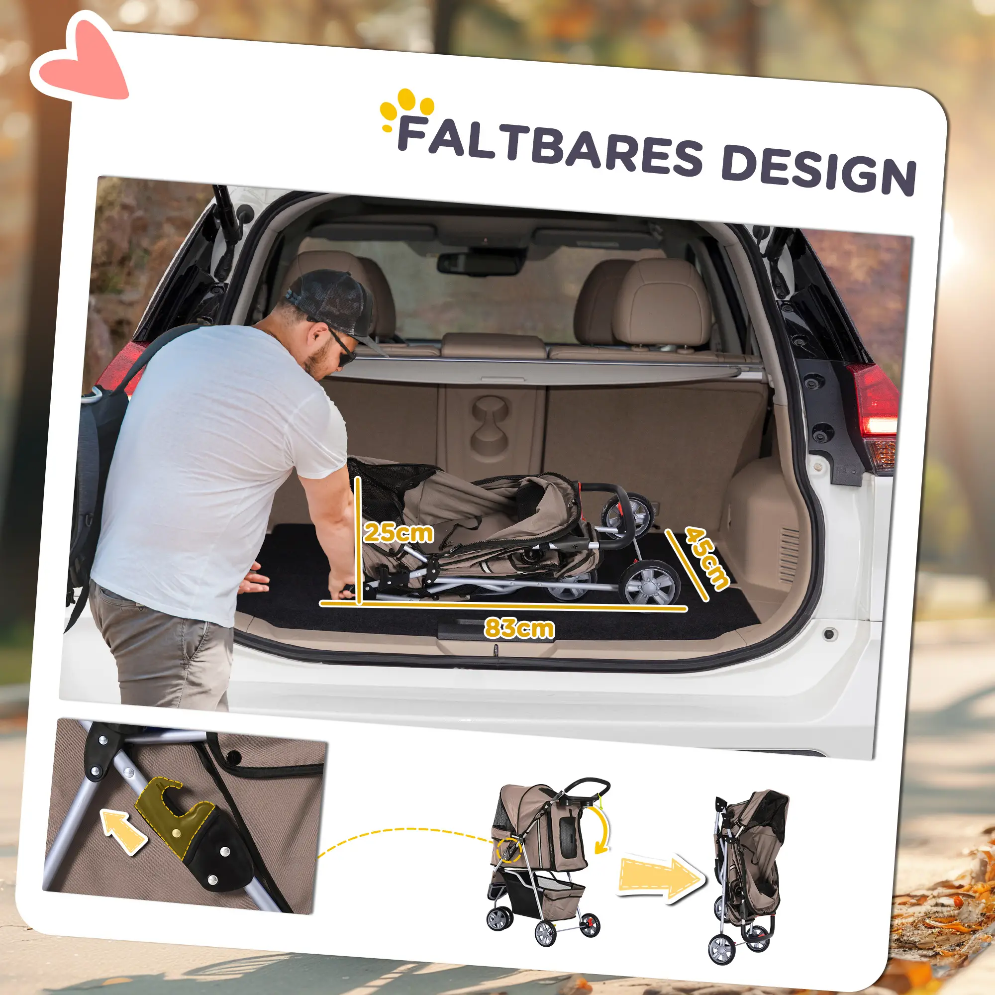 PawHut Hundebuggy faltbar mit Feststellbremse und Einkaufskorb