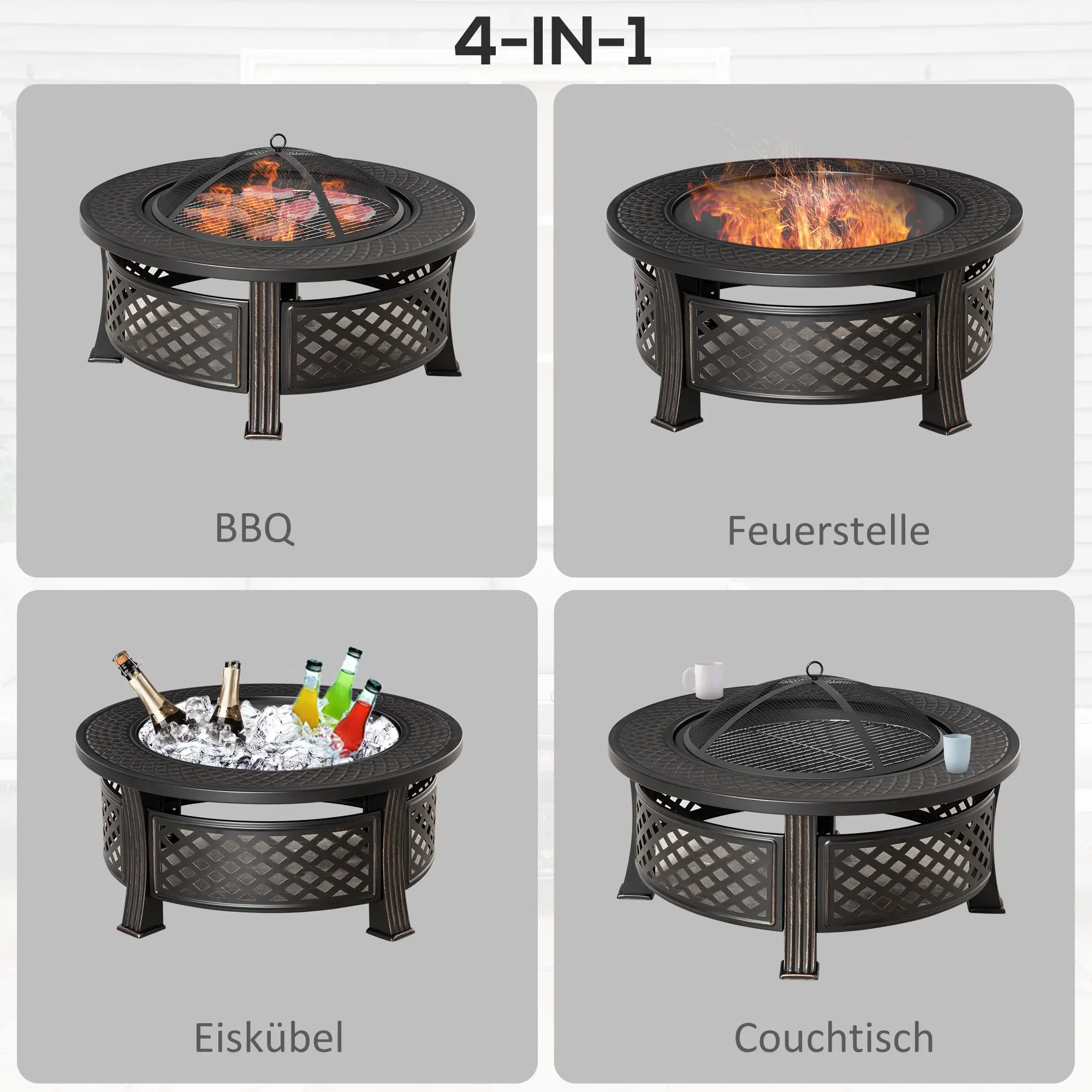 Outsunny Feuerschale BBQ-Grill 2-in-1 Bronzeoptik
