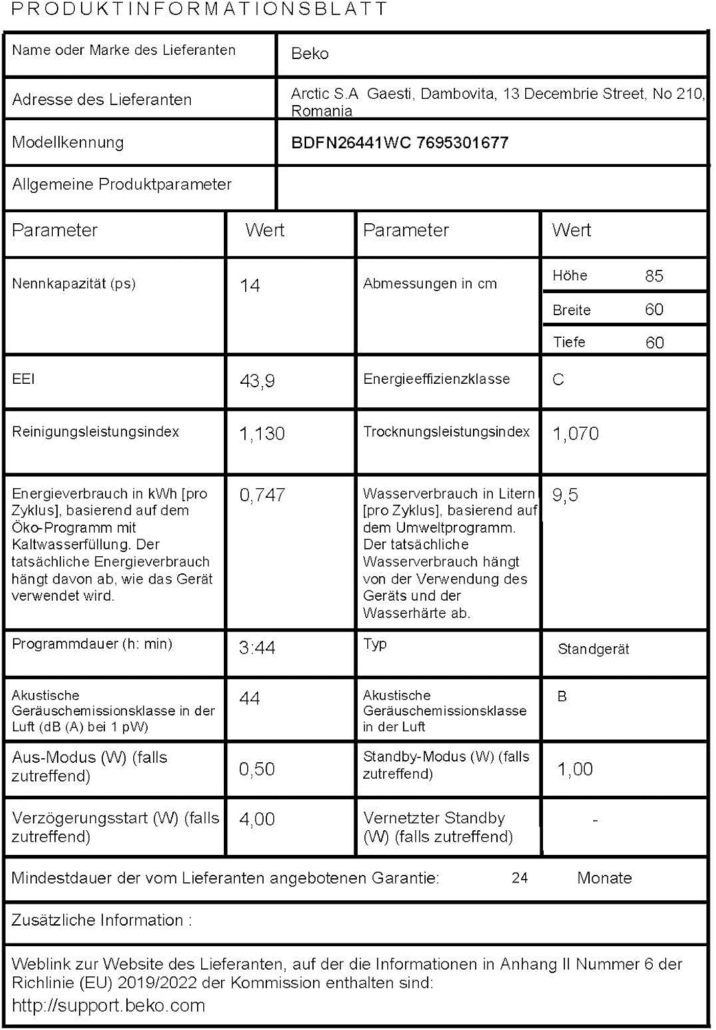 Beko BDFN26420W b300 freistehender Geschirrspüler, unterbaufhig, Platz für 14 Magedecke, Pro Inverter Motor, TrayWash, HygieneIntense, 6 Programme, WaterSafe+, Wei