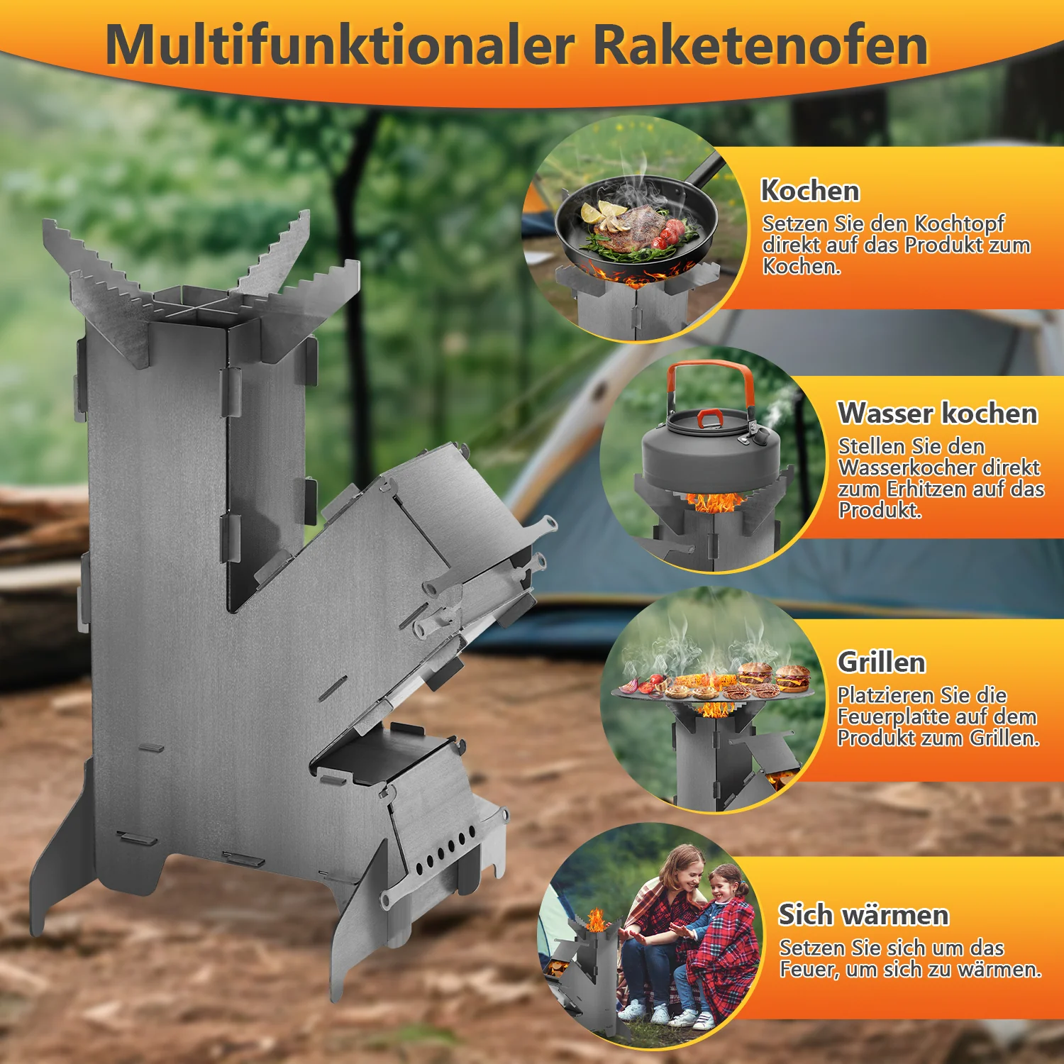 Sonnewelt Raketenofen Fire Gusseisen Stove Grillplatte