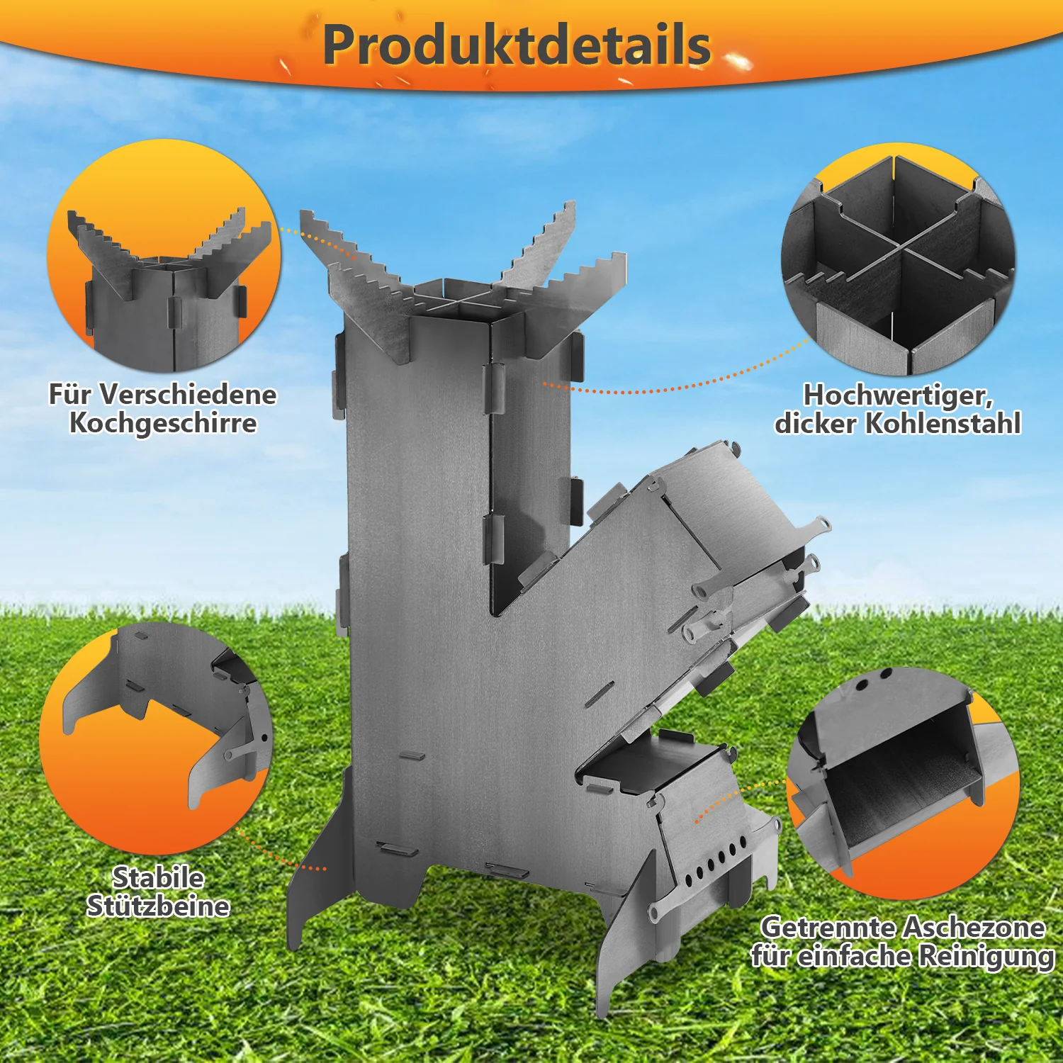 Sonnewelt Raketenofen Fire Gusseisen Stove Grillplatte