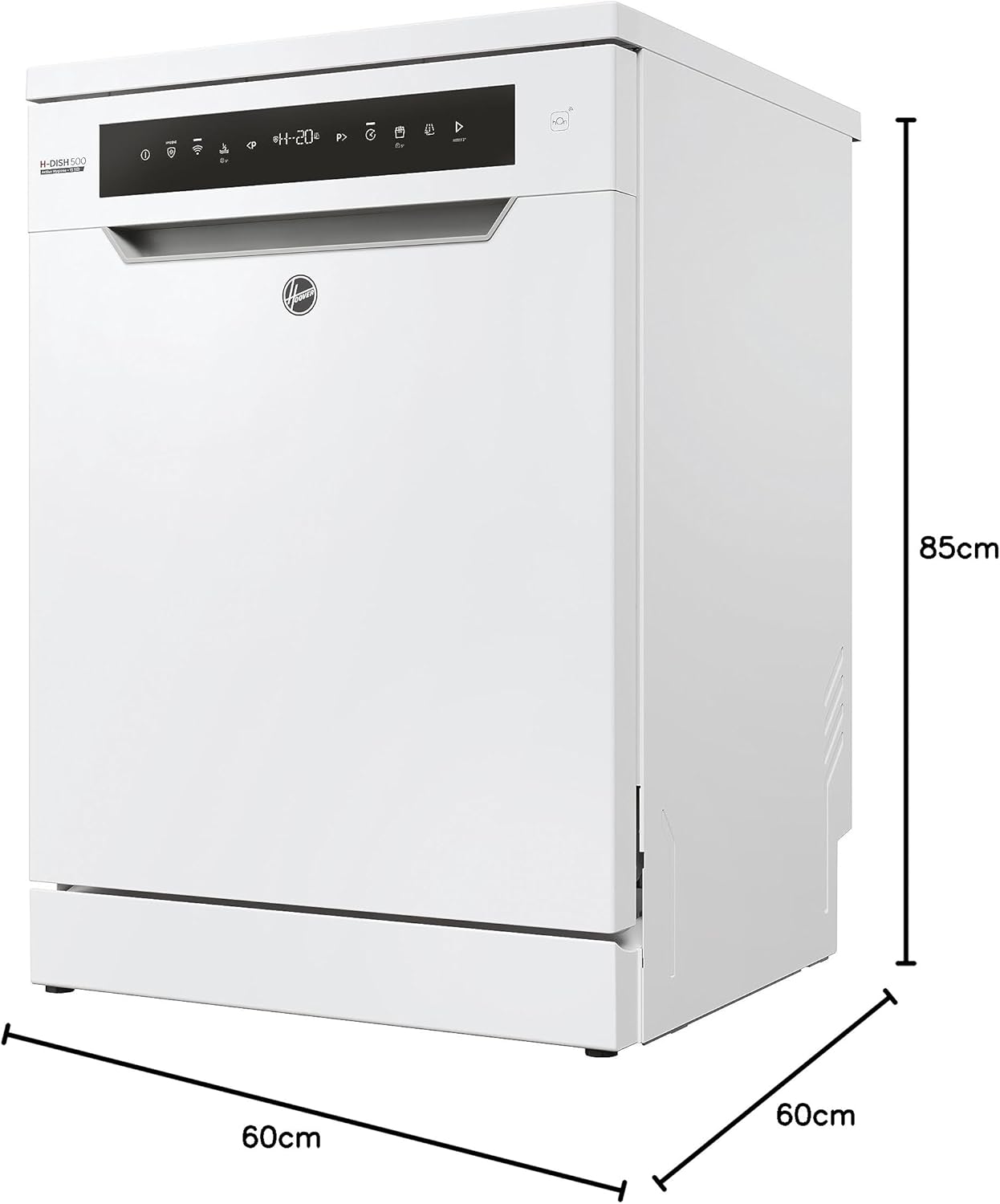 Hoover HF 4C6F0PW Geschirrspüler; 14 Maßgedecke; Freistehend, 60 cm breit; Energieeffizienzklasse C; Smarte Bedienung mit WiFi + Bluetooth-Technologie