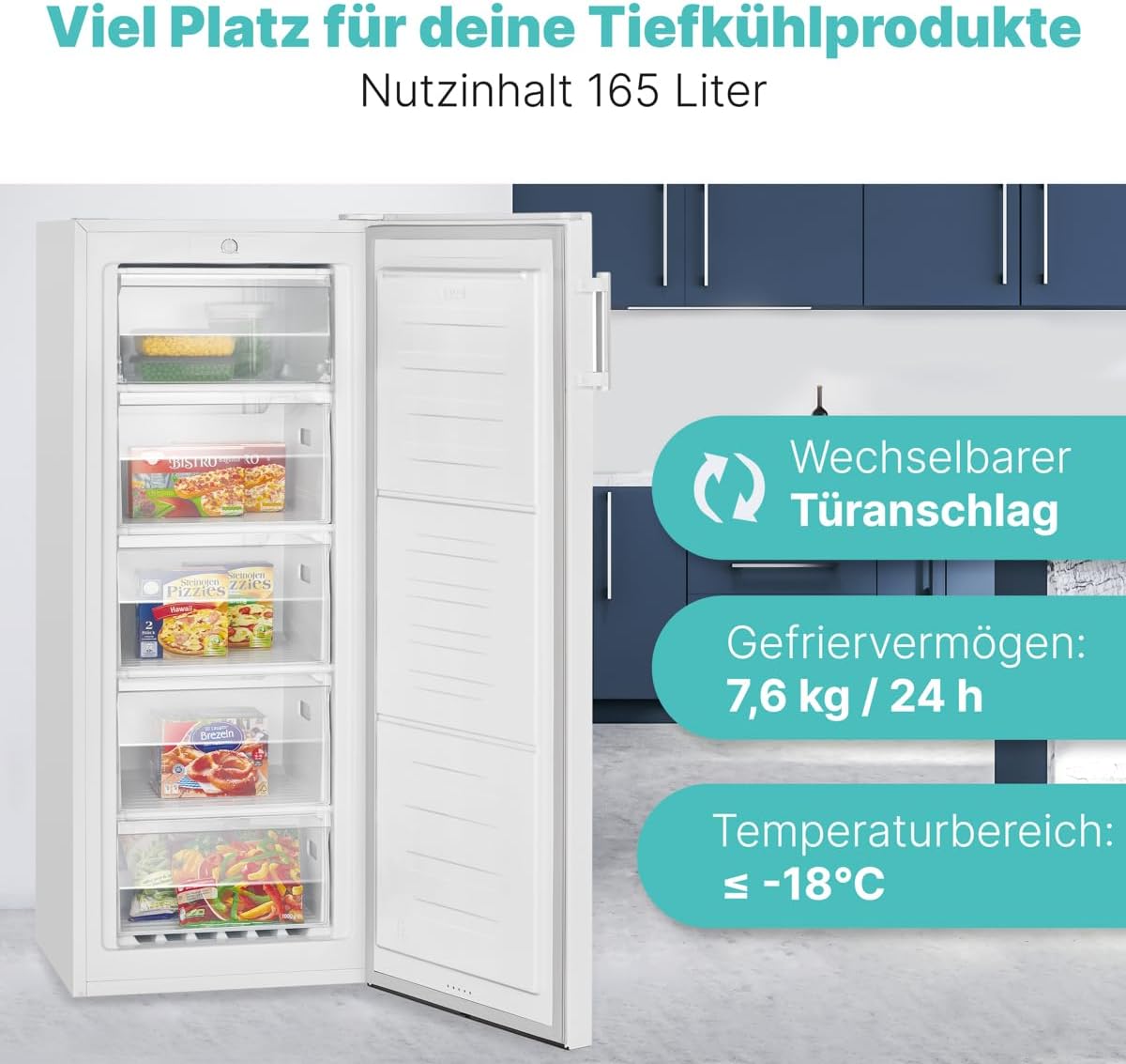 Bomann großer Gefrierschrank freistehend | 165 Liter Nutzinhalt für Lebensmittel | 5 Schubladen | Freezer Eisschrank Froster | wechselbarer Türanschlag inkl. Eiswürfelschale | GS 7317.1 weiß