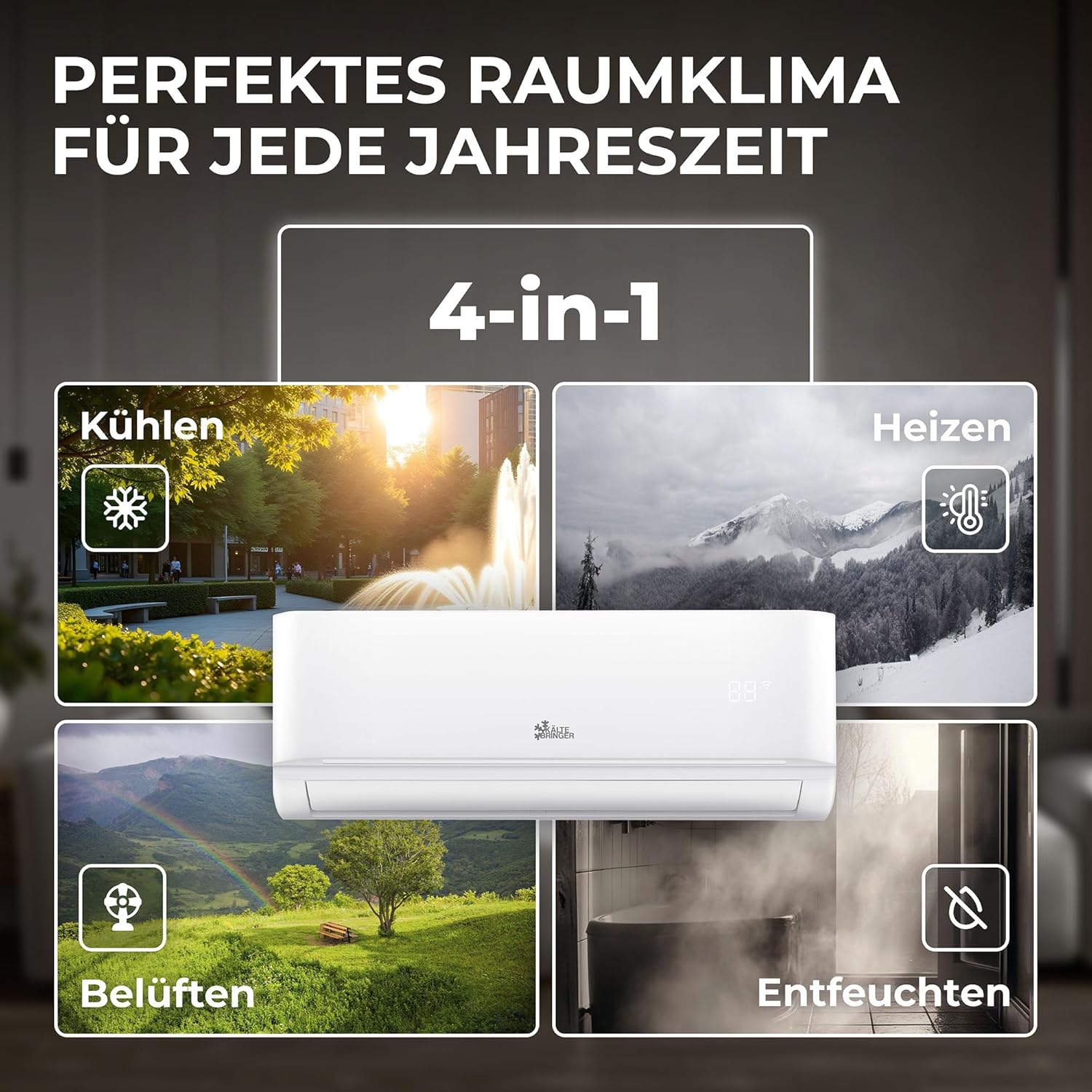 Kältebringer Split Klimaanlage - 9000 BTU (2,6 kW) - Klimagerät mit Heizfunktion, WiFi & App, bis 45qm, sehr leise - Set mit 5m Kupferleitung, Kältemittel R32, Montagematerial, Wandhalterung