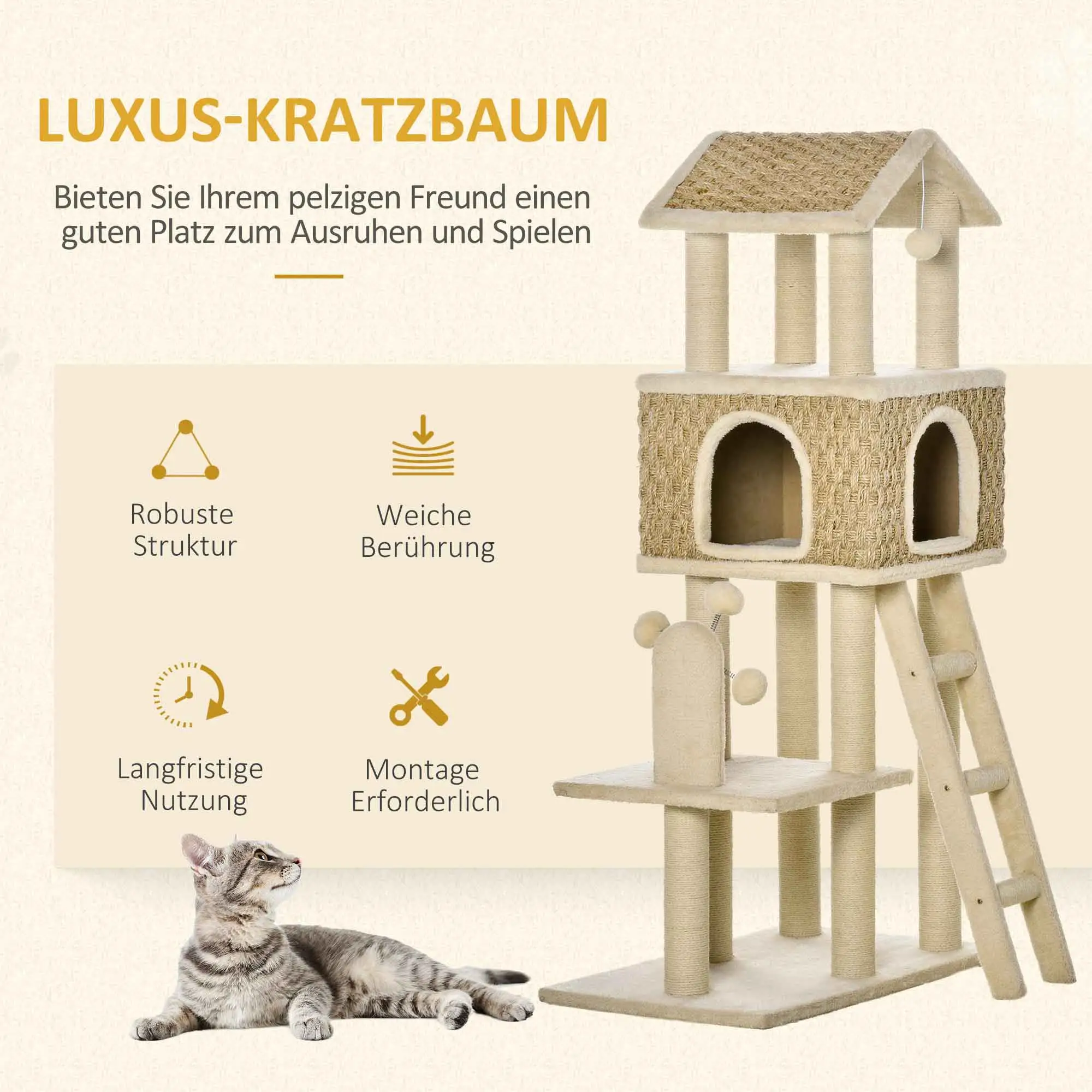 PawHut Kratzbaum Katzenhöhle 2in1 mit Sisal-Kratzstämmen