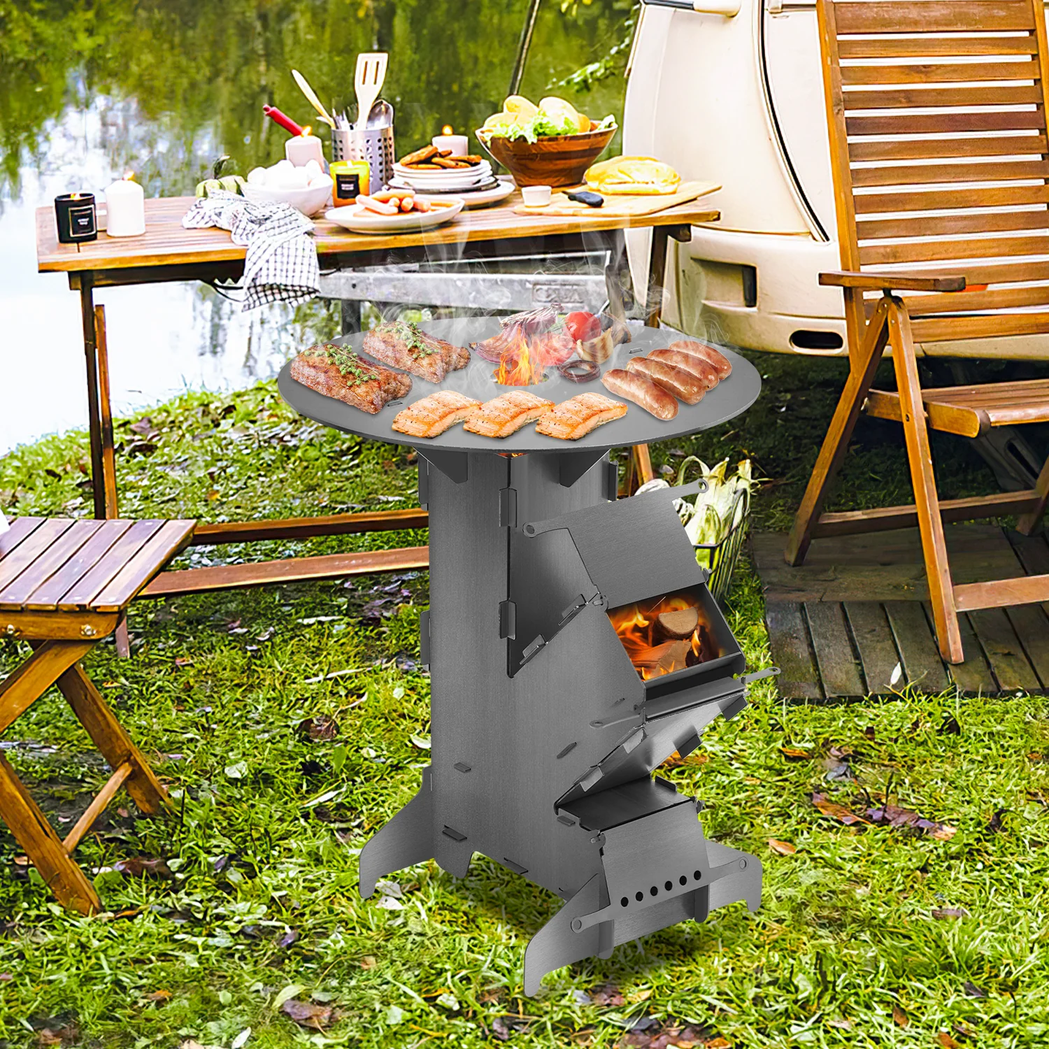 Sonnewelt Raketenofen Fire Gusseisen Stove Grillplatte