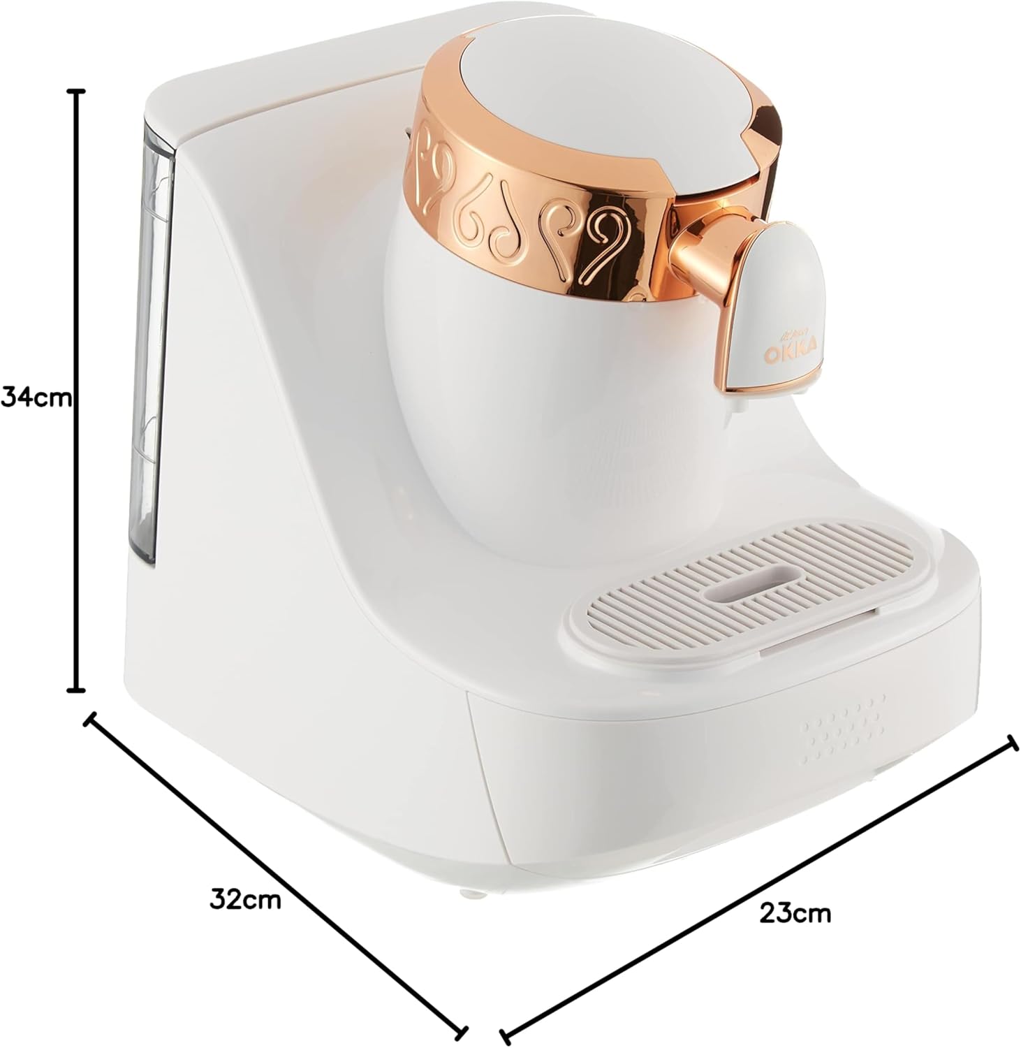 Arzum Okka Türkischer Kaffeemaschine, Vollautomatisch, 3 Tassen Größen, Selbstreinigungsfunktion, 950 ml Wassertank, Überschutzsensor, Kompaktes Design, Schwarz-Gold