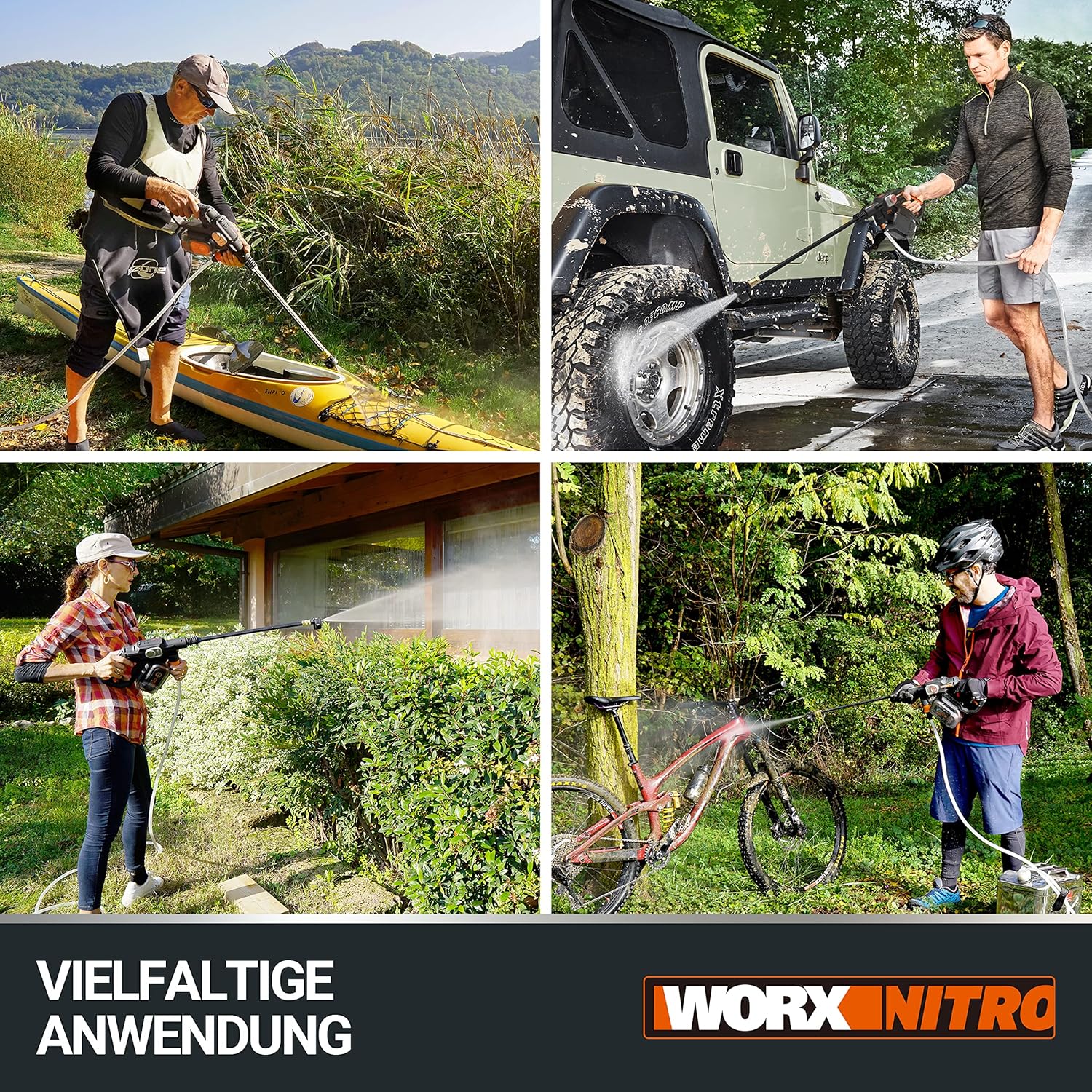 WORX Nitro 18V(20V MAX) Hydroshot Akku-Hochdruckreiniger WG633E.1, PowerShare, Terrassenreinigung und Autoreinigung, Max. 56 Bar, 220L/H, mit Zubehör, 4,0 Ah Akku & Ladegerät ‎‎Orange & Schwarz