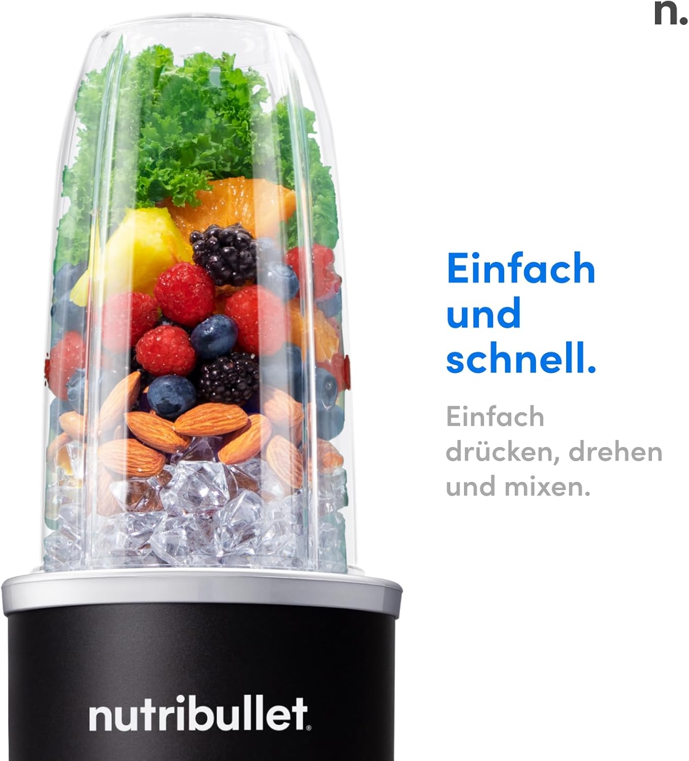 Nutribullet Pro 1200, Elektrischer Mixer, Zerkleinerer, Smoothie Mixer, Multifunktionsmixer, 1200w Leistung, 700ml und 900ml Glser, schwarz, NB120MB