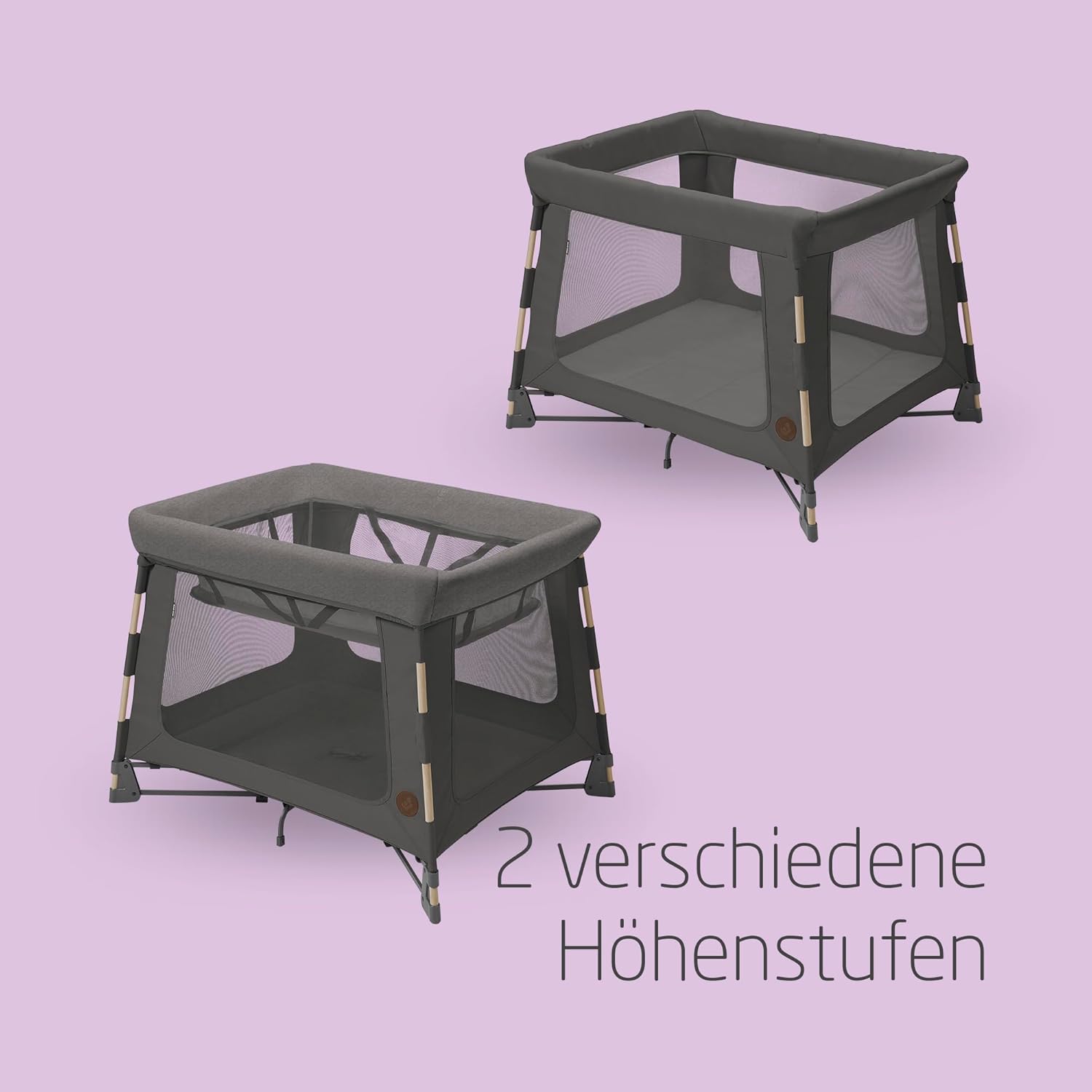 Maxi-Cosi Swift 3-in-1 Reisebett Baby, Babywiege, 0–3,5 Jahre, bis zu 15 kg, Reisebett höhenverstellbar, 2-in-1-Matratze, ultraleicht, in 1 Sekunde klappbar, Reisetasche, Eco Care, Beyond Grey