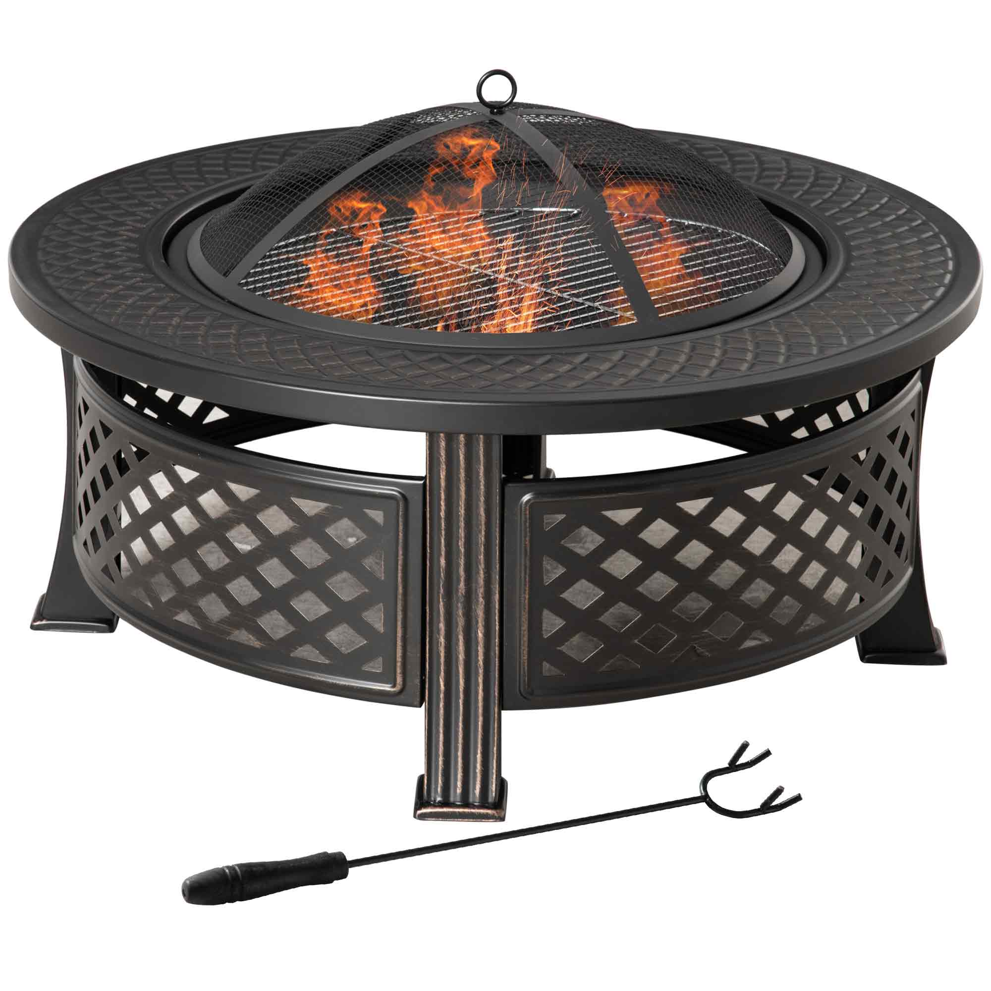 Outsunny Feuerschale BBQ-Grill 2-in-1 Bronzeoptik