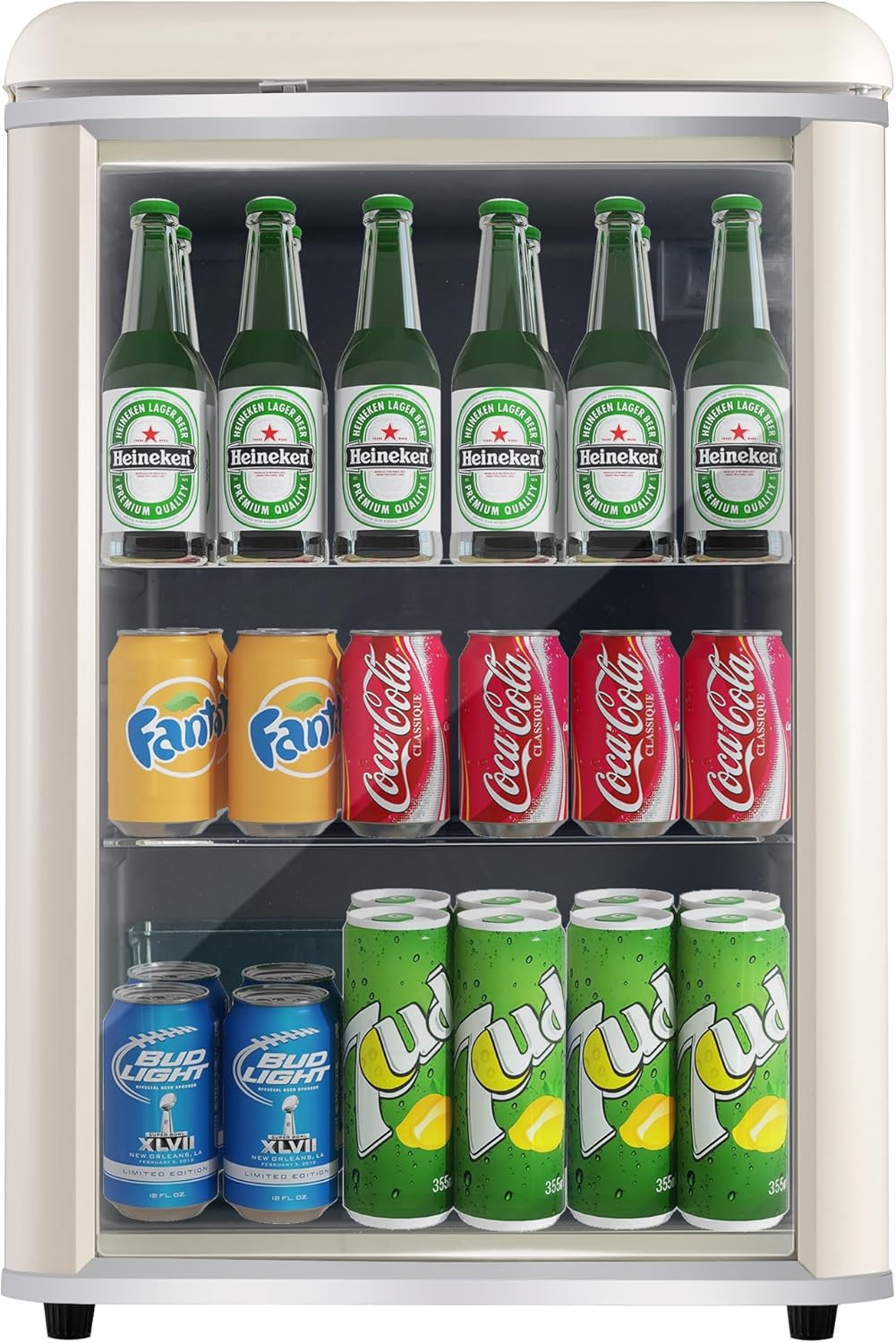 Merax Kühlschrank 128L, Freistehend Getränkekühler mit 120L-Kühlschrank + 8L-Gefrierschrank, mit LED-Innenbeleuchtung und Verstellbare Einlegeböden, Superleise für Restaurant, Bar, Getränke und Bier