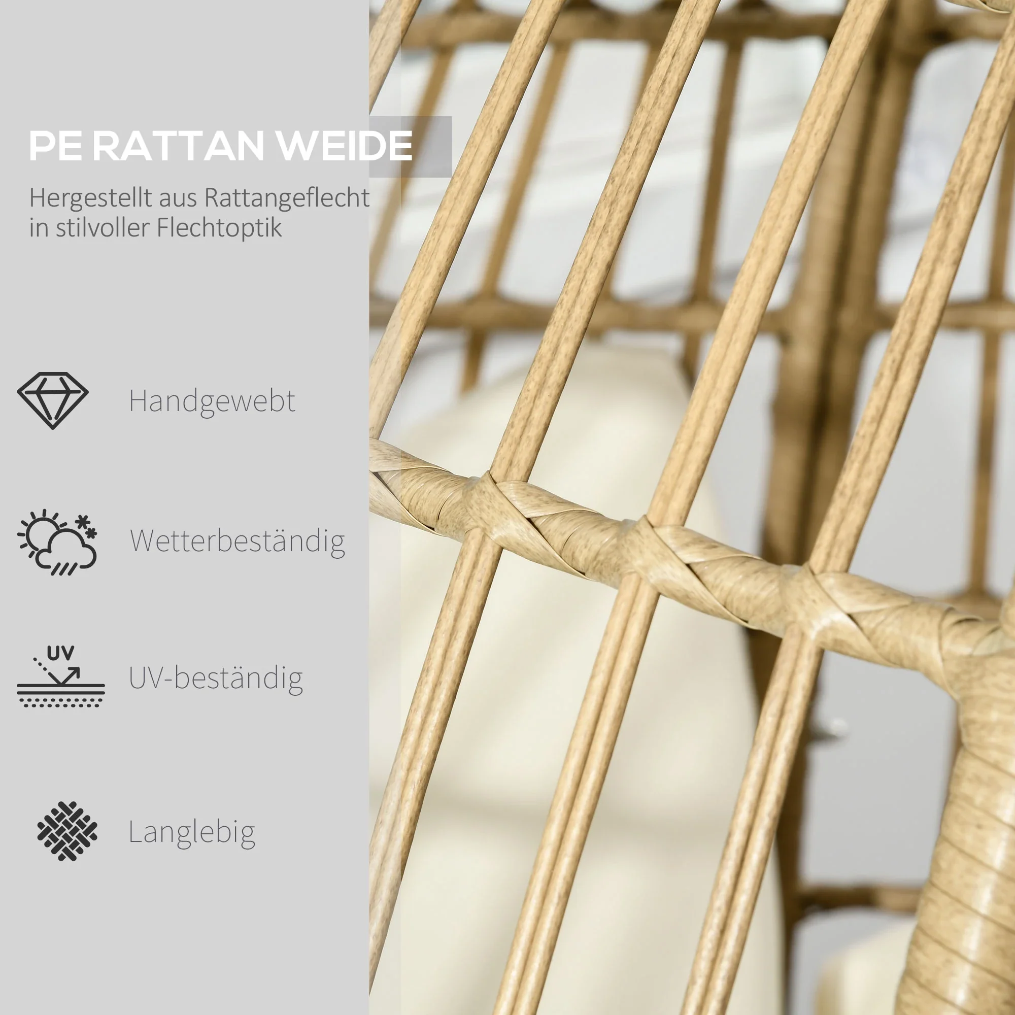 Outsunny Rattansessel Korbform mit dicken Kissen verstellbare Füße