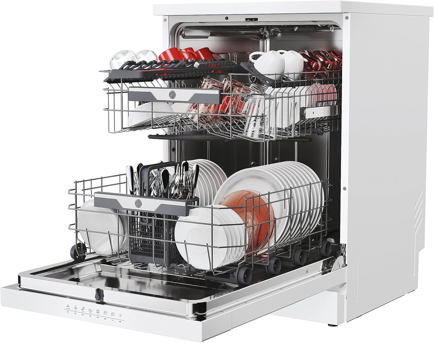 Hoover HF 4C6F0PW Geschirrspüler; 14 Maßgedecke; Freistehend, 60 cm breit; Energieeffizienzklasse C; Smarte Bedienung mit WiFi + Bluetooth-Technologie