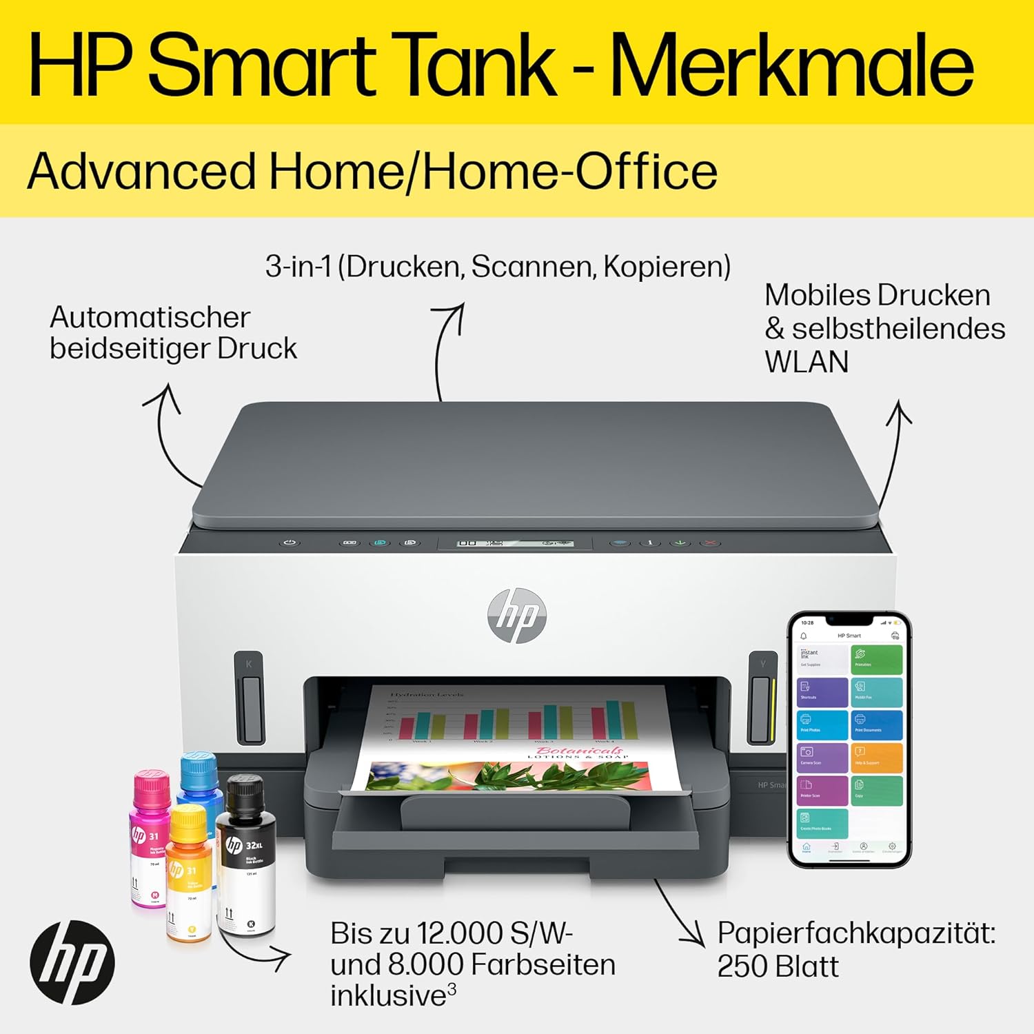 HP Smart Tank 7605 4-in-1 Multifunktionsdrucker (WLAN; Duplex; ADF) – 3 Jahre Tinte inklusive, 3 Jahre Garantie, großer Tintentank, hohe Reichweite, Drucken in hoher Qualität