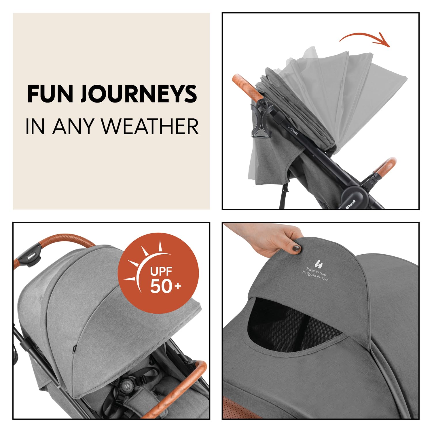 Hauck Uptown Kinderwagen Melange Rose – Kinderwagen für jedes Gelände, extra großer Sitz, flache Liegeposition, Gummiräder, Federung, kompakt und einfach zusammenklappbar, mit Regenschutz