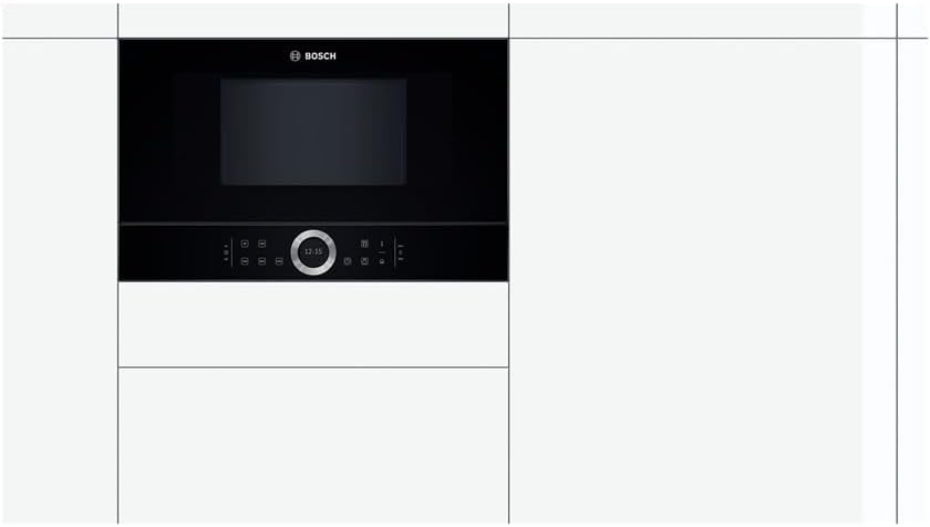 Bosch BFL634GB1 Serie 8 Einbau-Mikrowelle, 38 x 60 cm, 900 W, Türanschlag Links, AutoPilot 7 7 Automatikprogramme, Reinigungsunterstützung, TFT-Touchdisplay, LED-Beleuchtung gleichmäßige Ausleuchtung