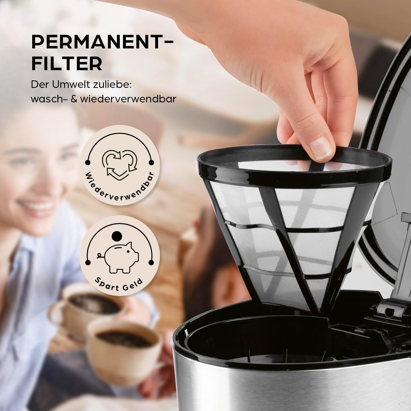 Barista Filterkaffeemaschine mit verstellbarem Mahlwerk & Thermokanne | Warmhaltefunktion, 24h Timer & Permanentfilter | Für 10 Tassen Kaffee | Kaffeemaschine für Bohnen & Pulver [Edelstahl]