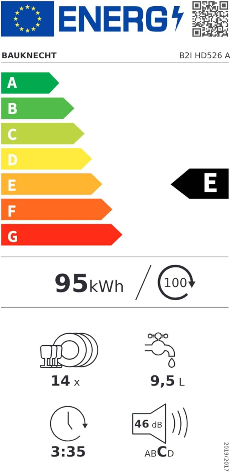 Bauknecht B2I HD526 A Vollintegrierbarer Geschirrspüler/60 CM/Hygiene-Programm/Vollwasserschutz/Startzeitvorwahl/ Selbstreinigungsprogramm