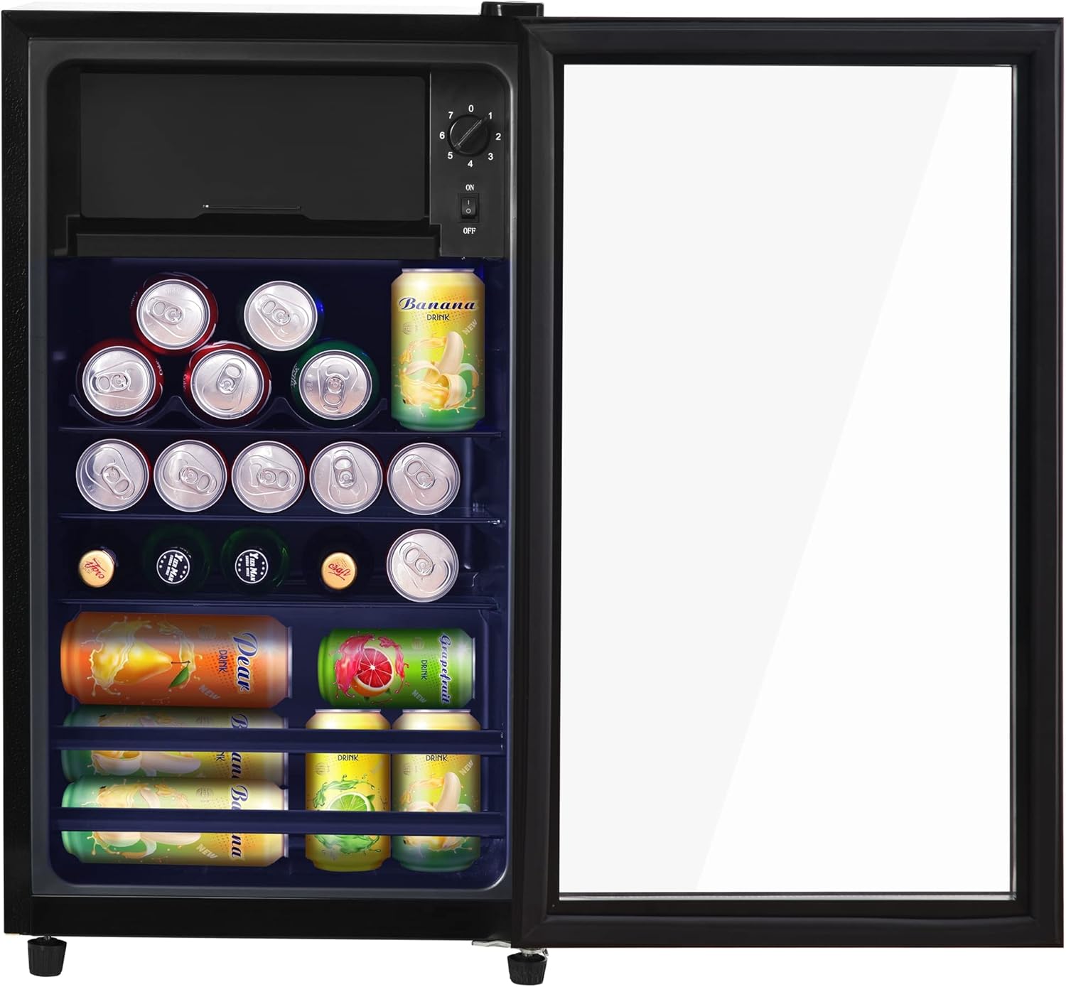 Merax Kühlschrank 128L, Freistehend Getränkekühler mit 120L-Kühlschrank + 8L-Gefrierschrank, mit LED-Innenbeleuchtung und Verstellbare Einlegeböden, Superleise für Restaurant, Bar, Getränke und Bier