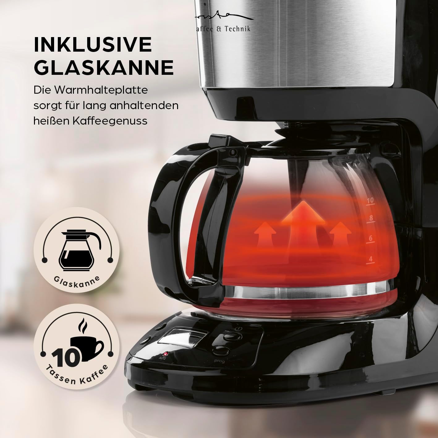 Barista Filterkaffeemaschine mit verstellbarem Mahlwerk & Thermokanne | Warmhaltefunktion, 24h Timer & Permanentfilter | Für 10 Tassen Kaffee | Kaffeemaschine für Bohnen & Pulver [Edelstahl]