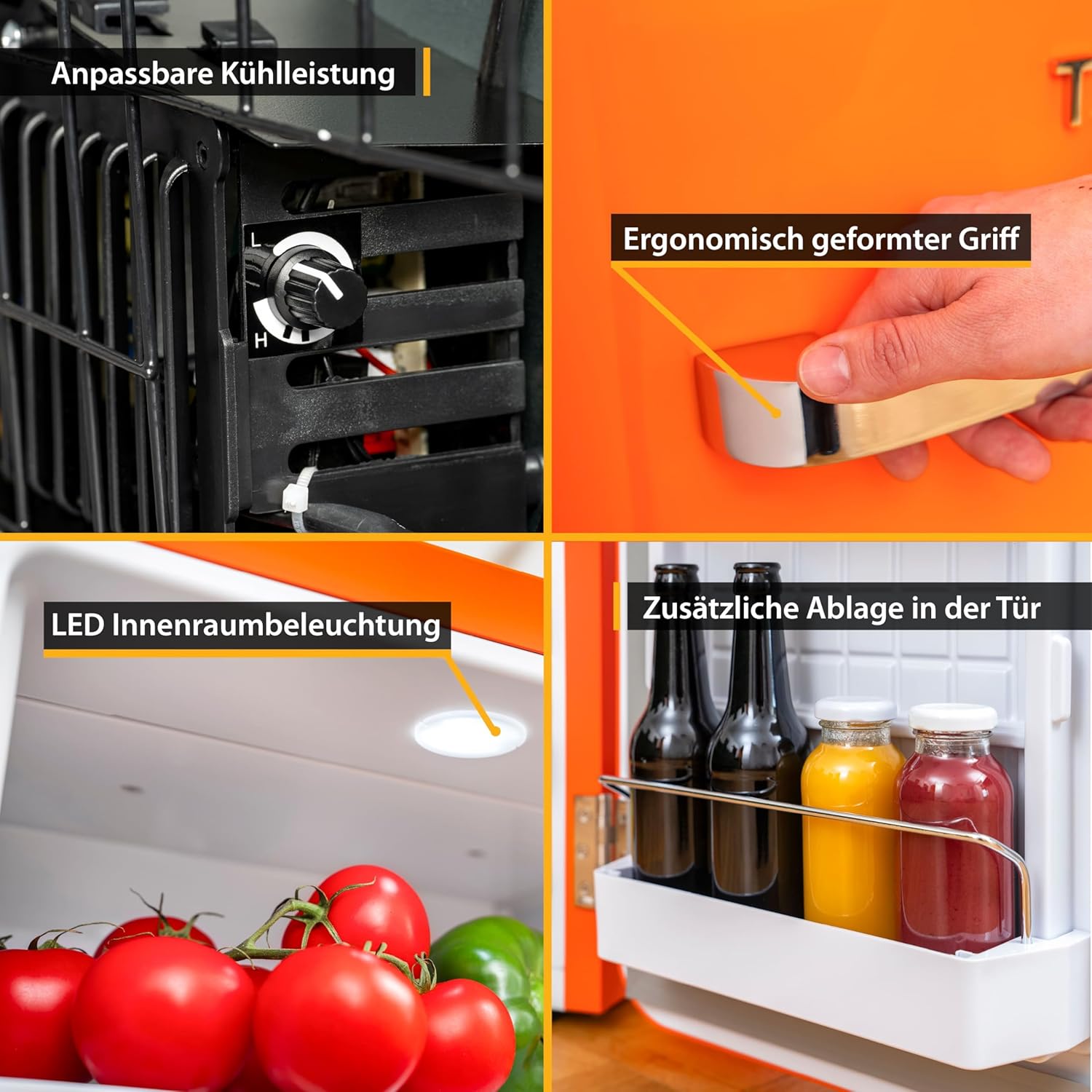 TZS First Austria lautloser Minikühlschrank | Retro Design | Einstellbare Kühlleistung | Türgriff |Thermoelektrisches Kühlsystem | 40L | creme