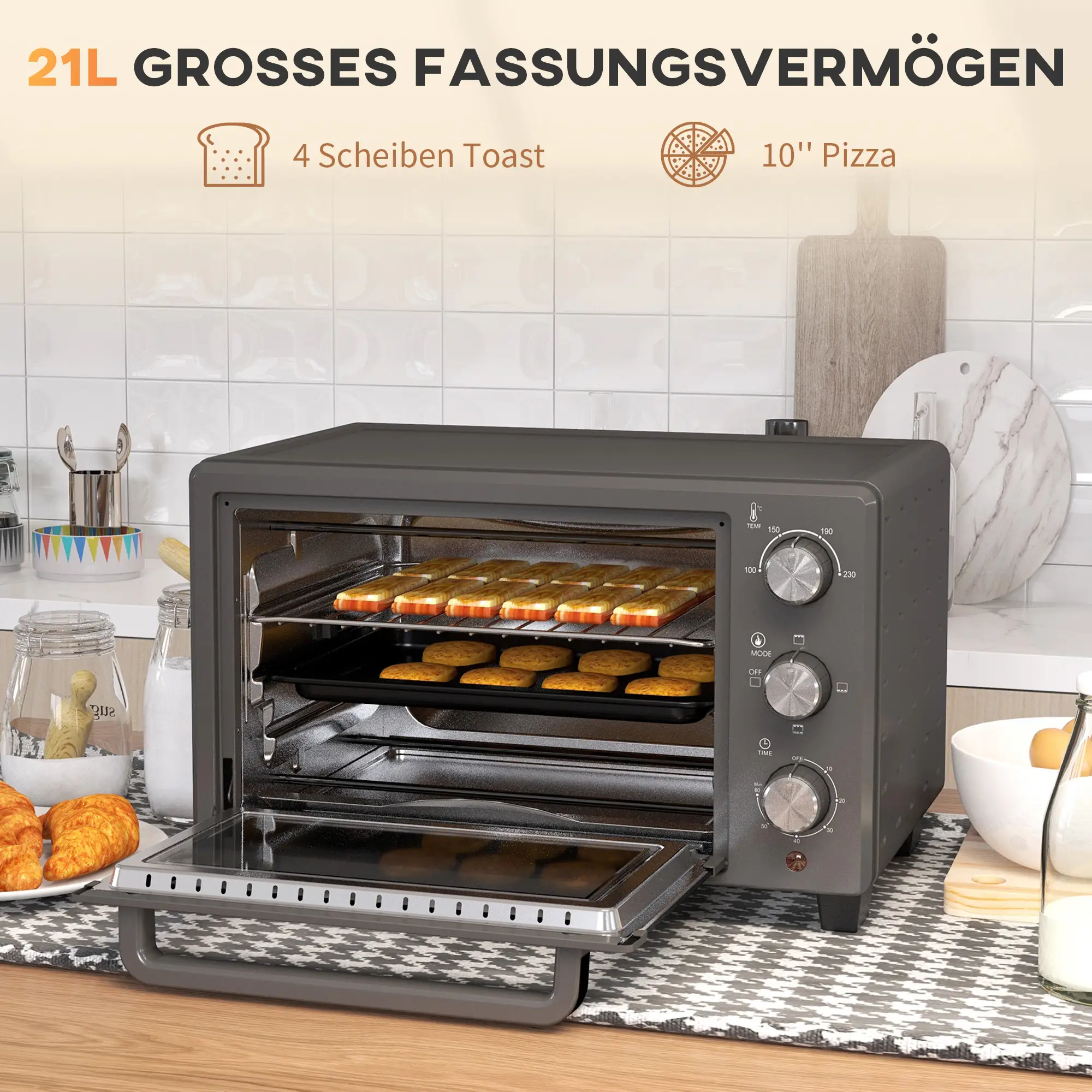 HOMCOM Minibackofen vielseitig kochen präzise Temperaturregelung Edelstahl
