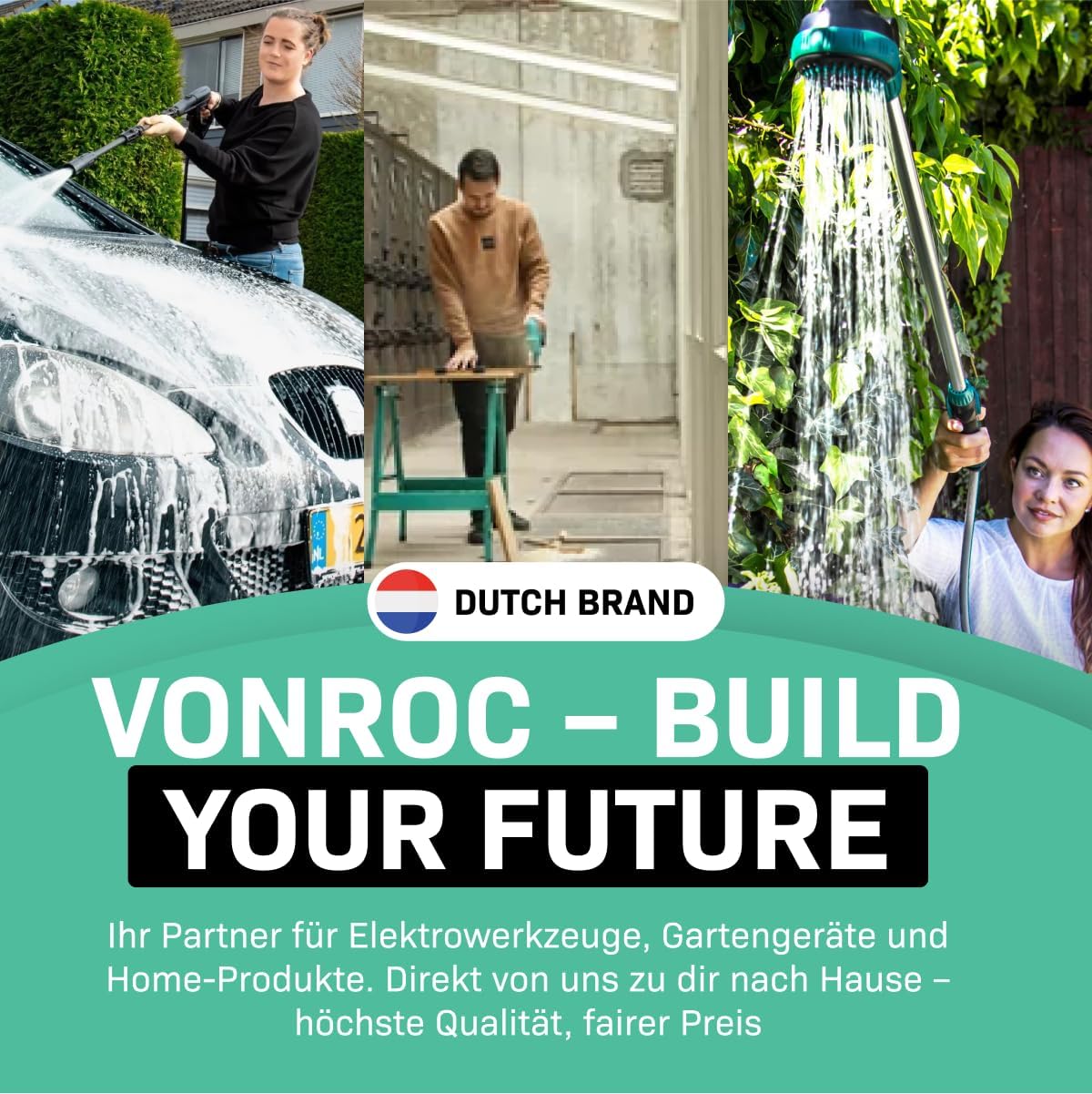 VONROC Profi Hochdruckreiniger 195bar - Fassadenreiniger für schwere Reinigungsarbeiten [2500W] - Hoher Durchfluss [468 l/h] Reinigungstank, Aluminium Pumpe - inkl. Terassenreiniger