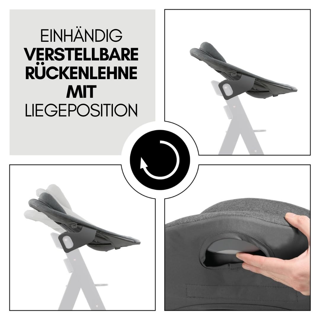 hauck Hochstuhl Beta+ Newborn Set Premium Dark Grey - Babyhochstuhl Set ab Geburt mit Neugeborenen Aufsatz Bouncer, Sitzpolster und Essbrett - Dark Grey