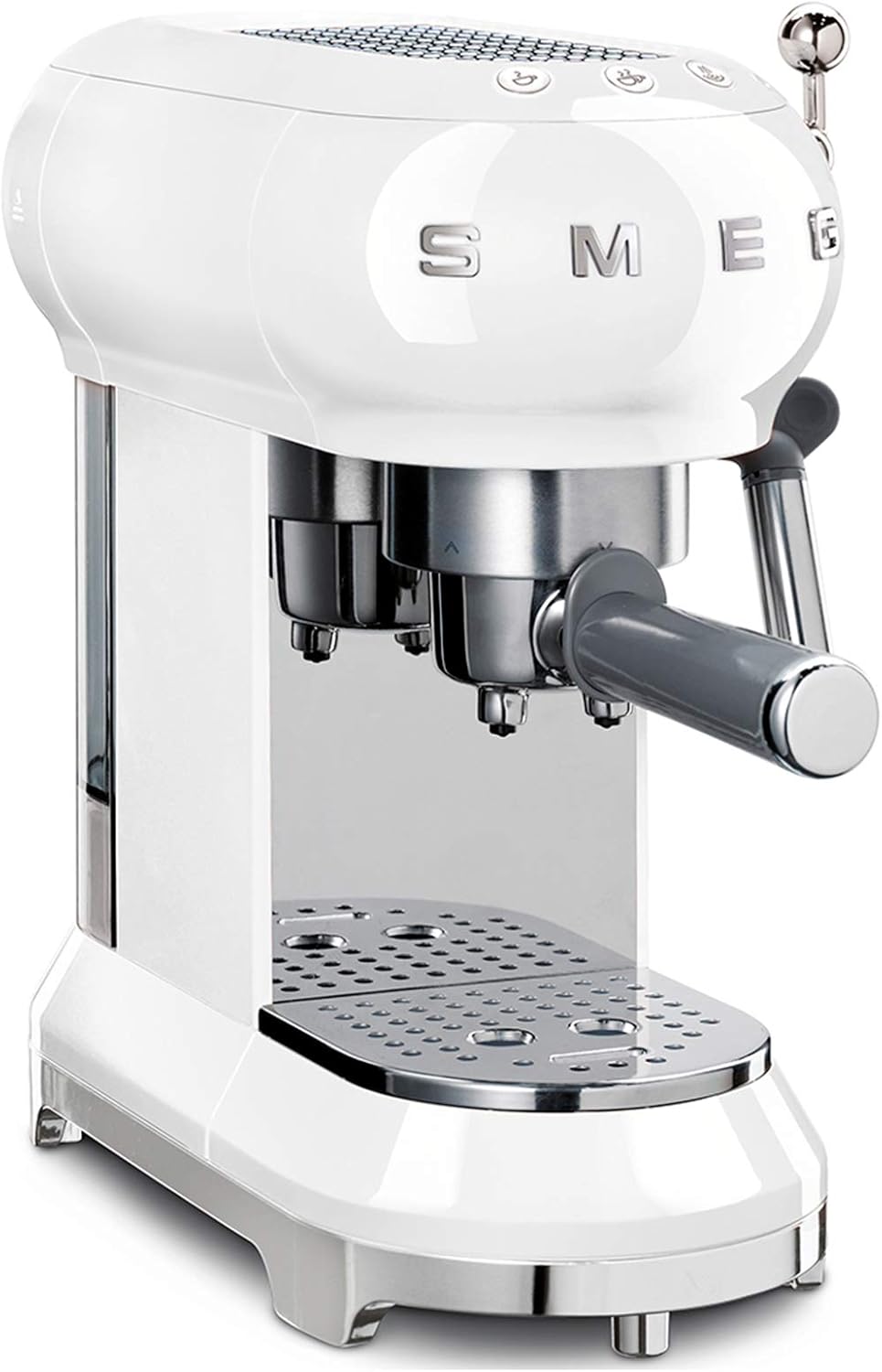Smeg, ECF01WHEU Manual Espresso -Maschine, Cappuccino -System, Thermoblock, große Tassengehäuse und Doppelkaffeefunktion, 1 l Wassertank, kompakte Abmessungen, 1350W, Weiß