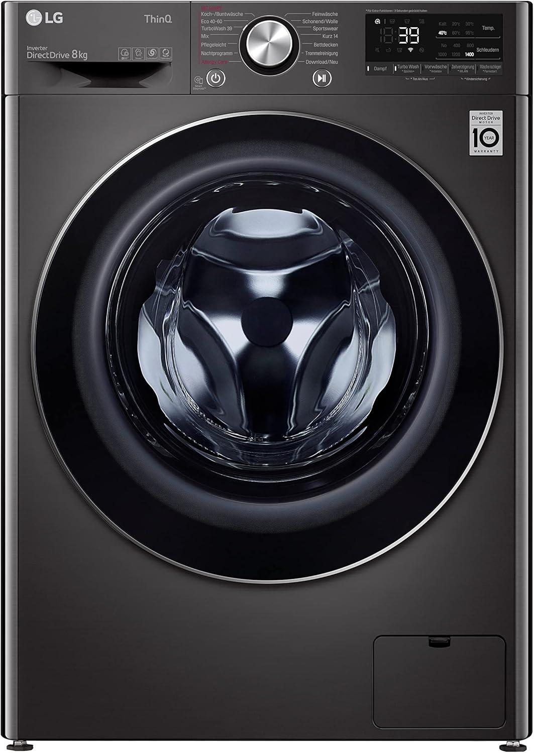 LG F4WV7080, Klasse A, Frontlader-Waschmaschine 8 kg, 1400 U/Min, AI Direct Drive, Wi-Fi, Tiefenreinigung mit Dampf, Groe Kapazitt, TRIPLE A, Auentür aus Sicherheitsglas, 62 x 60 x 85 cm Wei