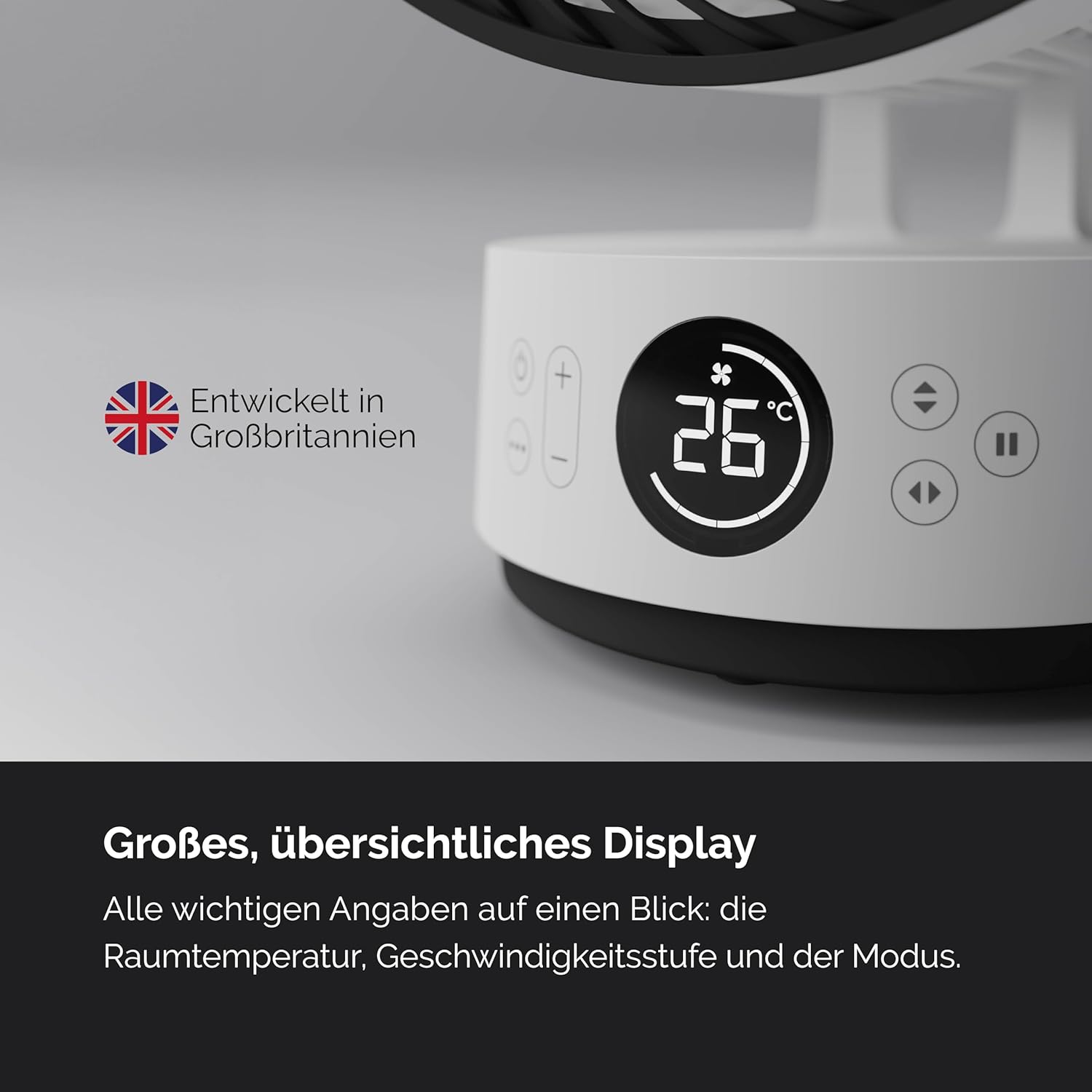 MEACO MeacoFan Sefte Tischventilator - 10 Luftumwälzer mit 12 Geschwindigkeiten - Horizontale und vertikale Oszillation - 3 Oszillationsbereiche - Ultraleise, ferngesteuerte Kühlung, Schwarz