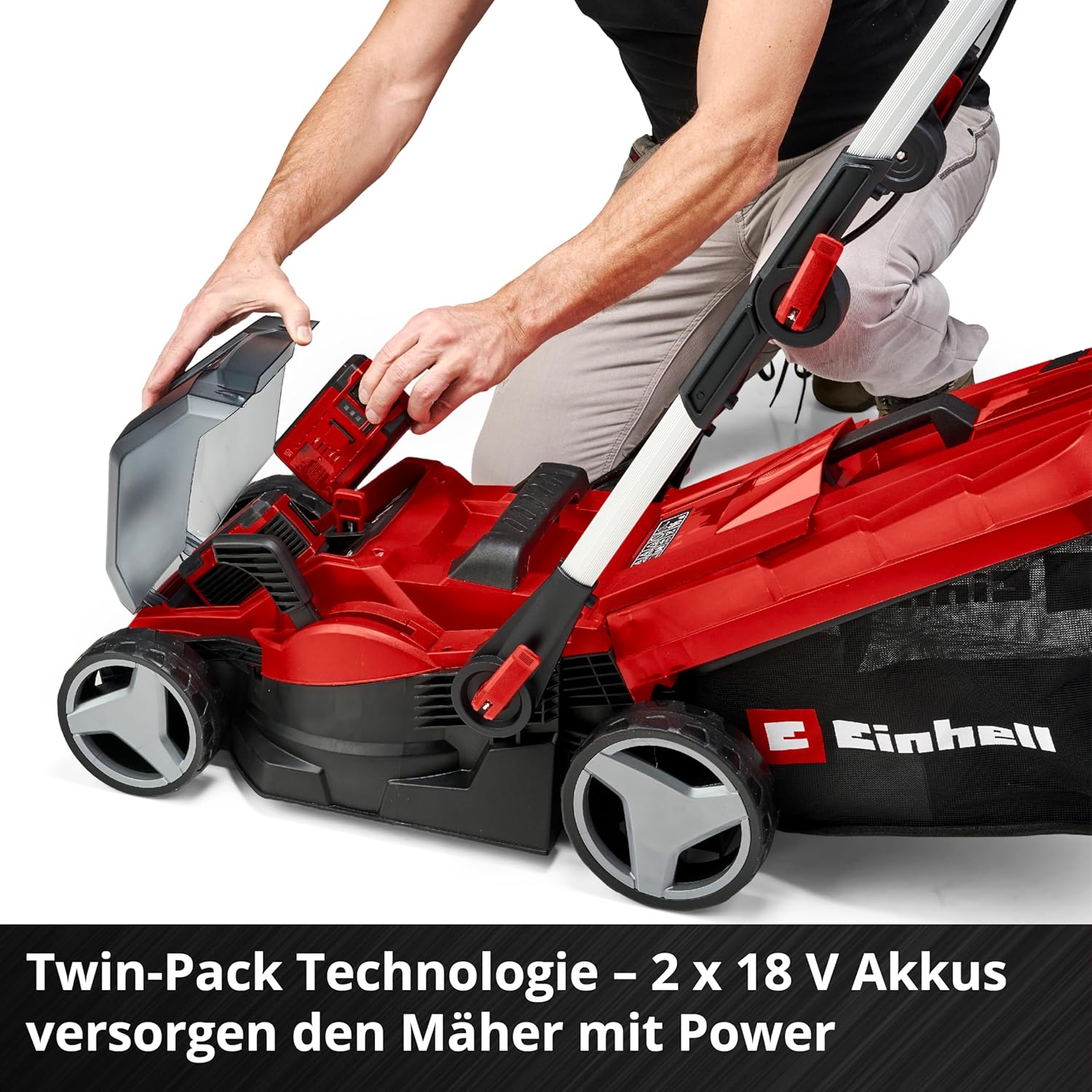 Einhell Akku-Rasenmäher RASARRO 36/42 Kit Power X-Change (36V, 42 cm Schnittbreite, bis 725 m², Brushless, 50L Fangkorb, Mulchfunktion, inkl. 2x 5,2Ah + 1x Twincharger)