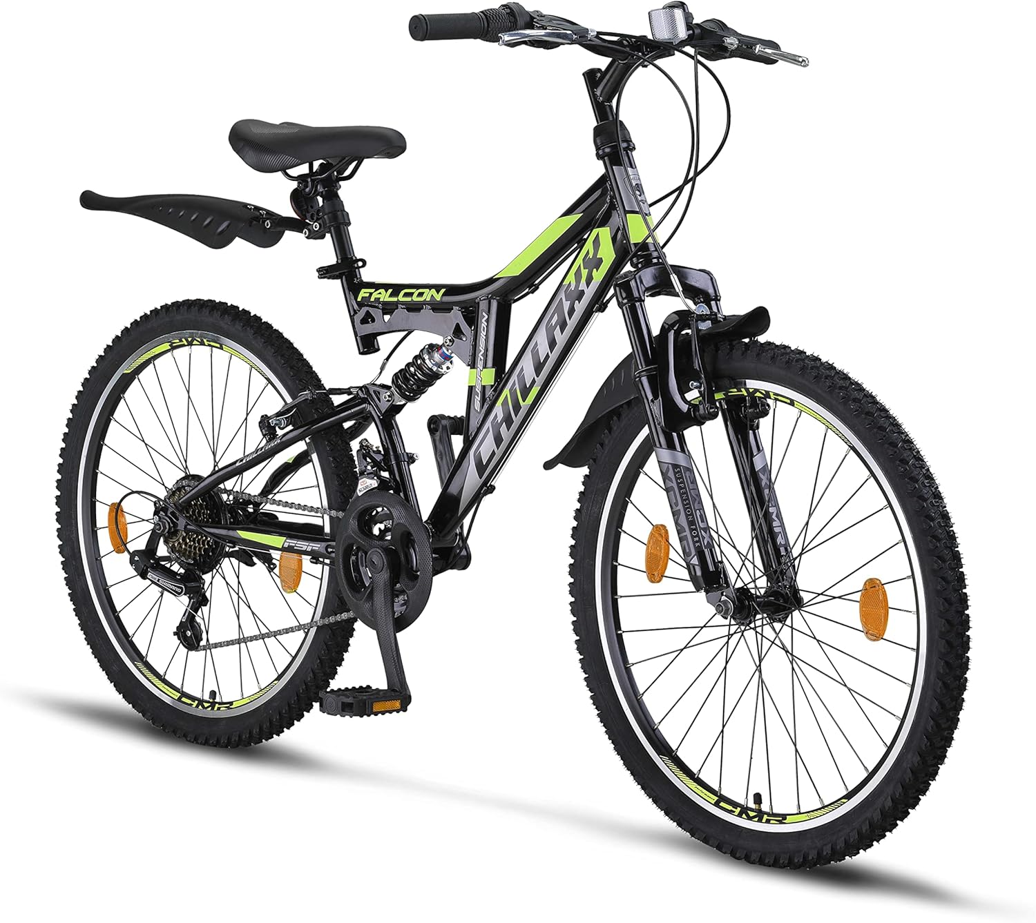 Chillaxx Bike Falcon Premium Mountainbike in 24,26,27.5 und 29 Zoll - Fahrrad für Jungen, Mädchen, Damen und Herren - Scheibenbremse- 21 Gang-Schaltung - Vollfederung